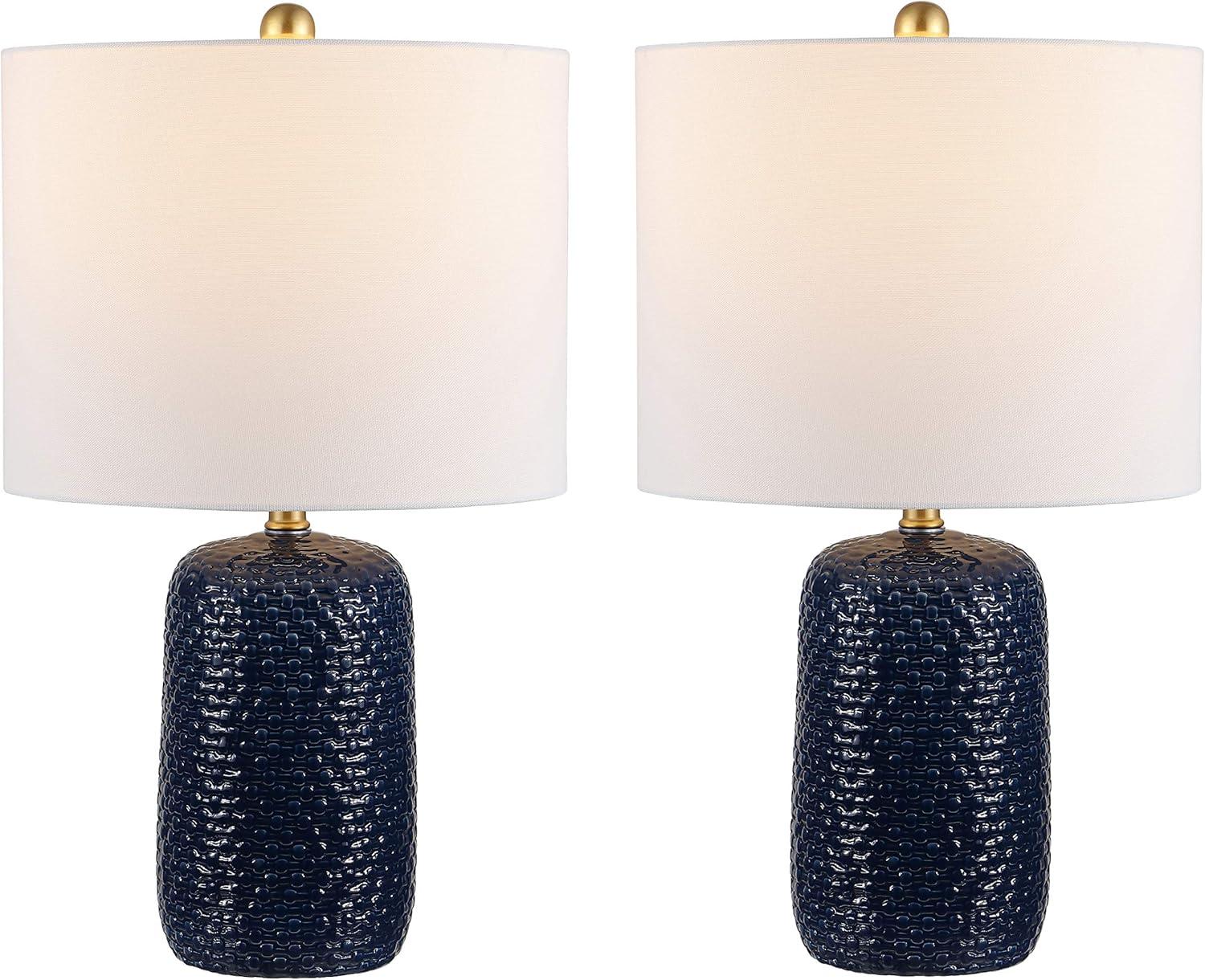 Huxley Navy Blue Ceramic Table Lamp Set with Drum Shade