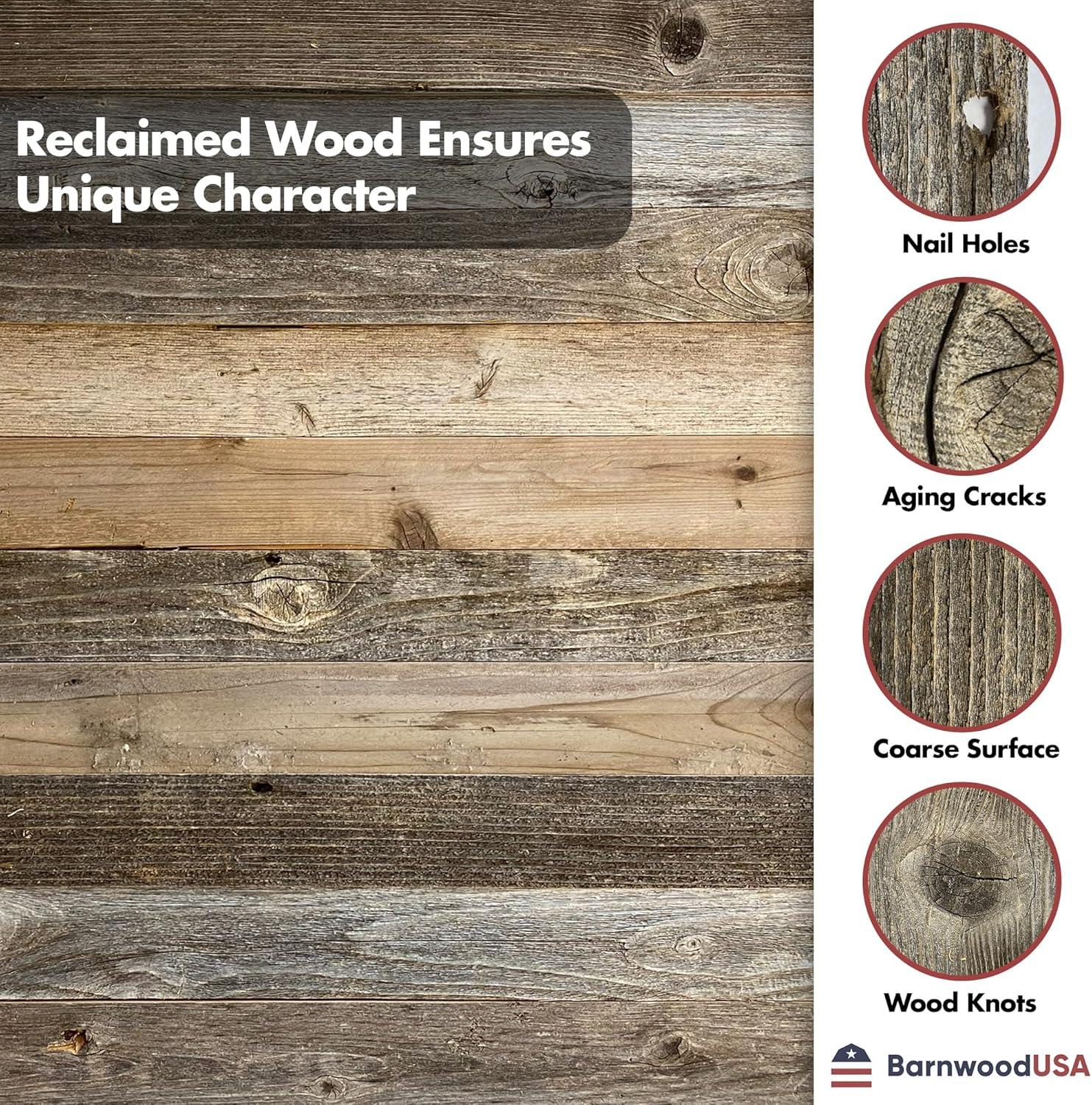 BarnwoodUSA Rustic Farmhouse 36" x 3" Weathered Gray Reclaimed Thin Split Wood Planks, Set of 6