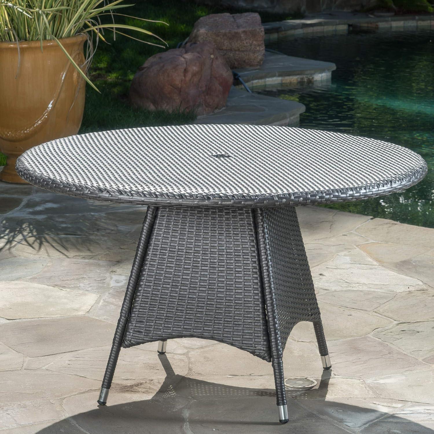 Colonial Outdoor Wicker Round Dining Table, Grey