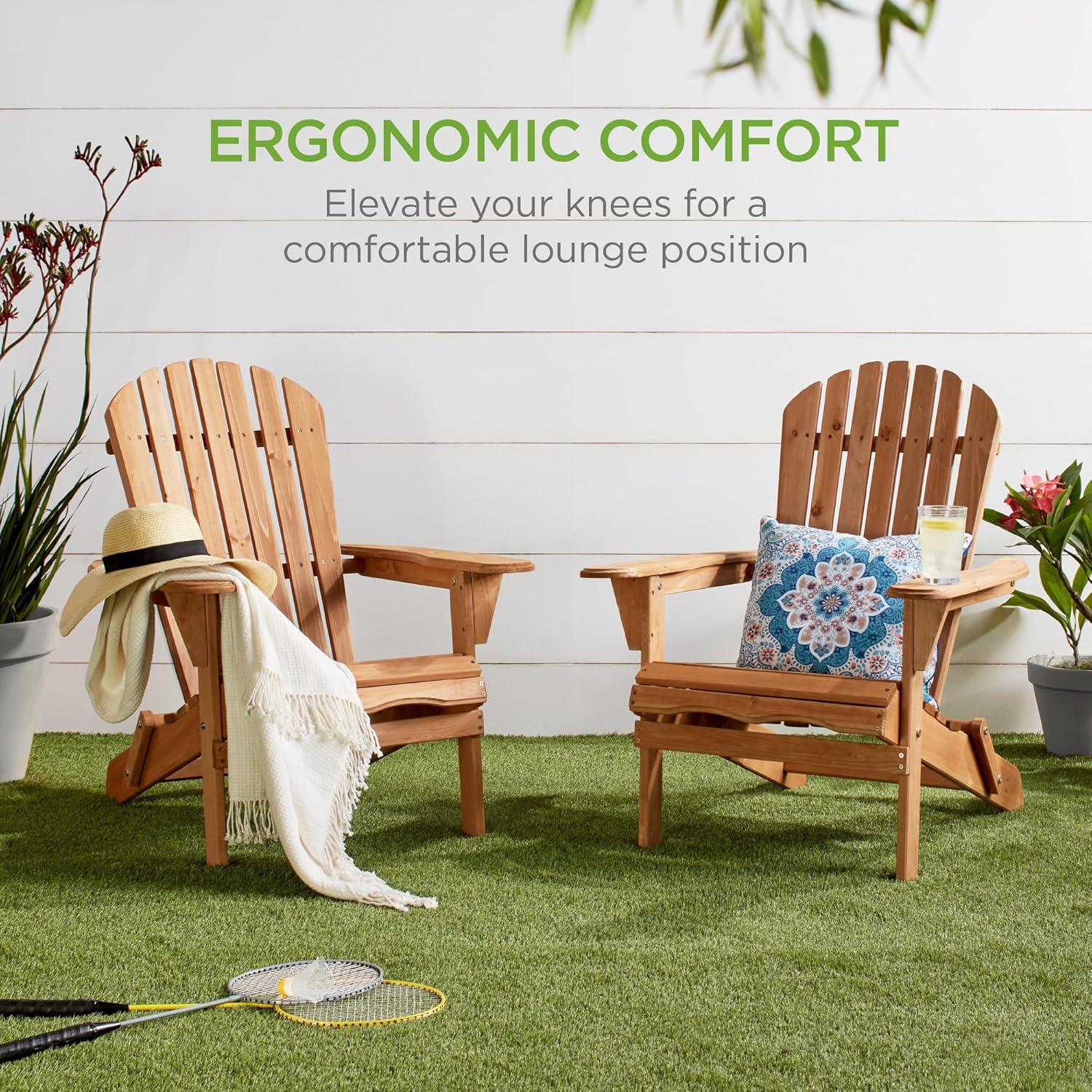 Best Choice Products Folding Adirondack Chair Outdoor, Wooden Accent Lounge Furniture w/ 350lb Capacity - Natural