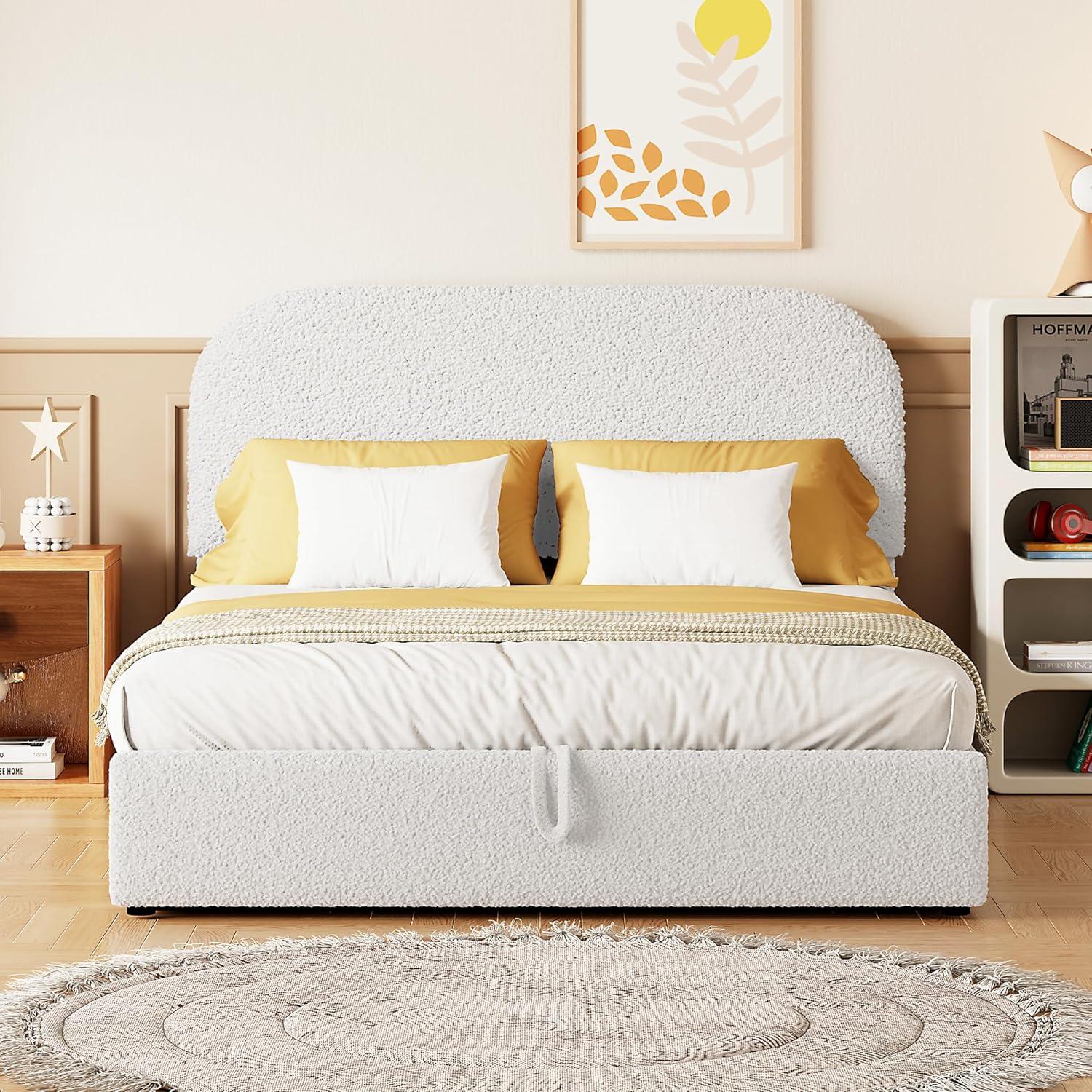 17 Stories Teddy Fleece Full  Size Upholstered Platform Bed with Hydraulic Storage System, White