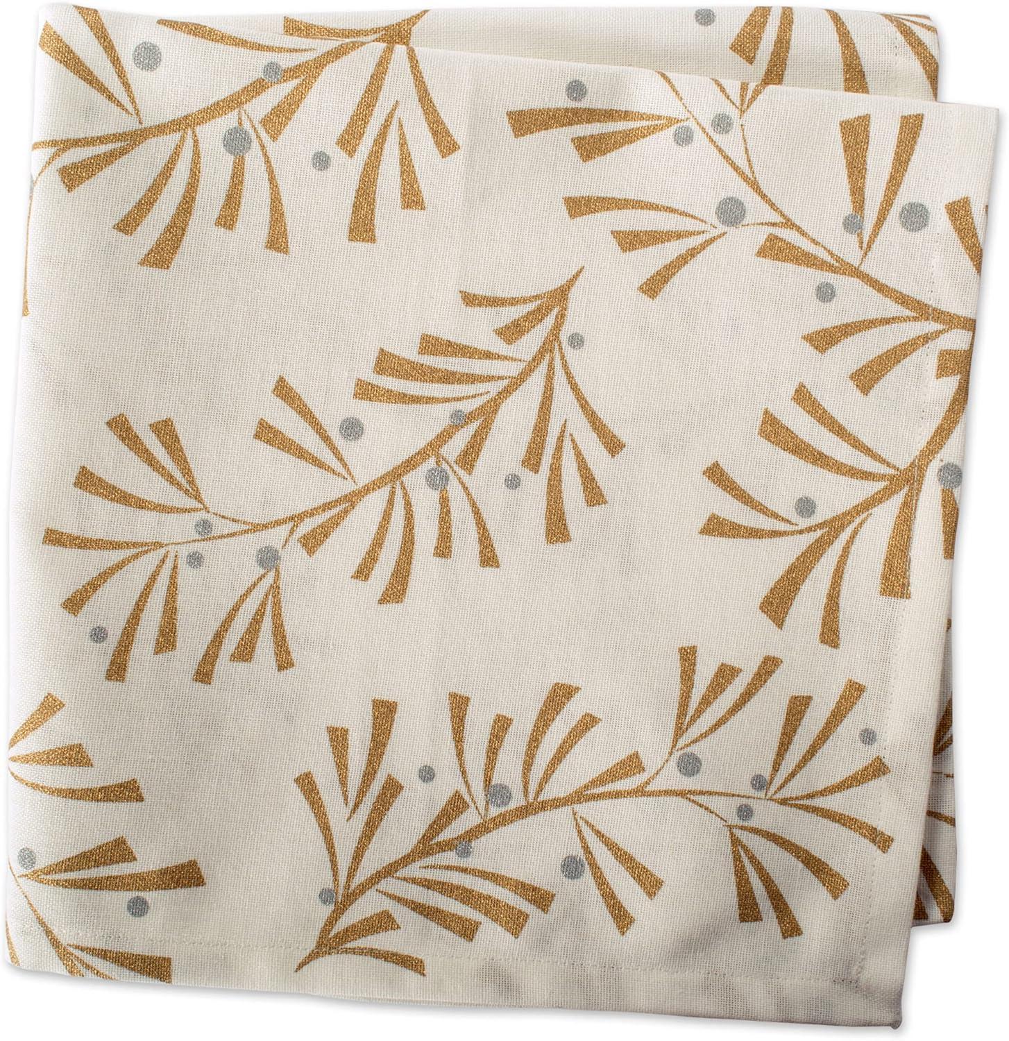 Gold Holly Leaves Cotton Christmas Napkin Set, 20x20, 6 Piece