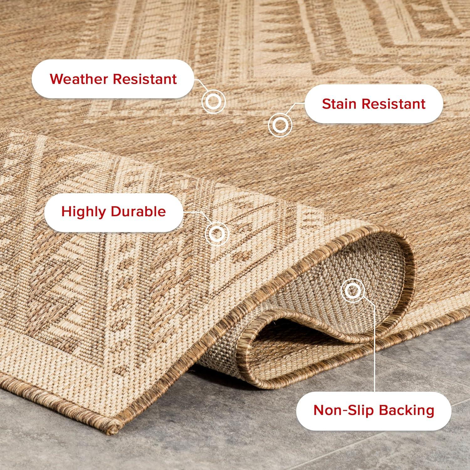 Nuloom Landry Geometric 2x8 Indoor/Outdoor Runner Rug for Living Room Patio Deck Front Porch Entryway Hallway Kitchen, Brown/Ivory