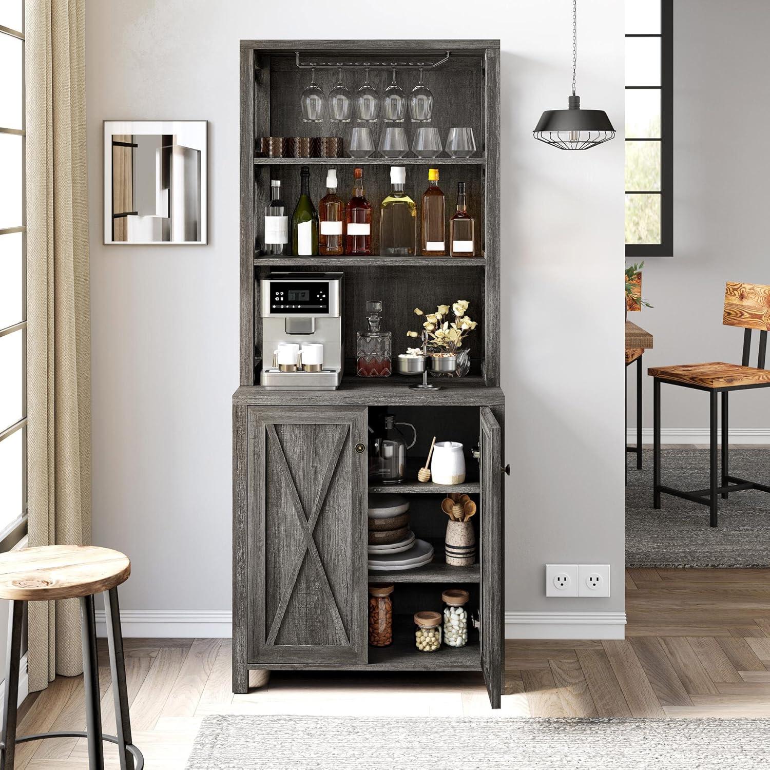 Moasis Bar Cabinet for Liquor and Glasses Dining Kitchen Cabinet with Wine Rack White
