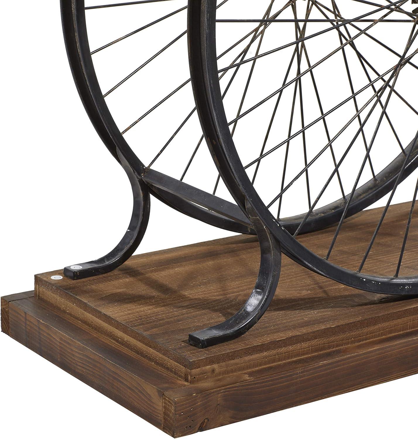 Olivia & May Industrial Wheel Console Table Brown: Iron Frame, Wood Top, Entryway Furniture