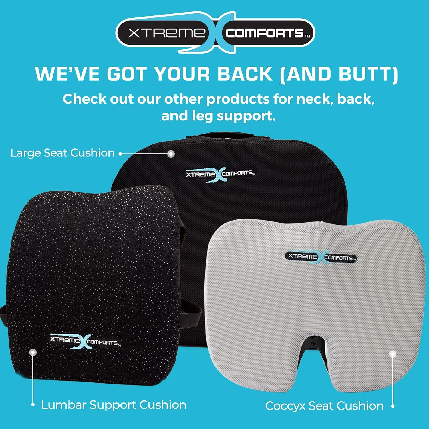 Xtreme Comforts Desk Chair Cushions for Back Support and Tailbone Relief - Memory Foam Coccyx Seat Cushion w/Handle & Bag for Home Office or Travel - Original