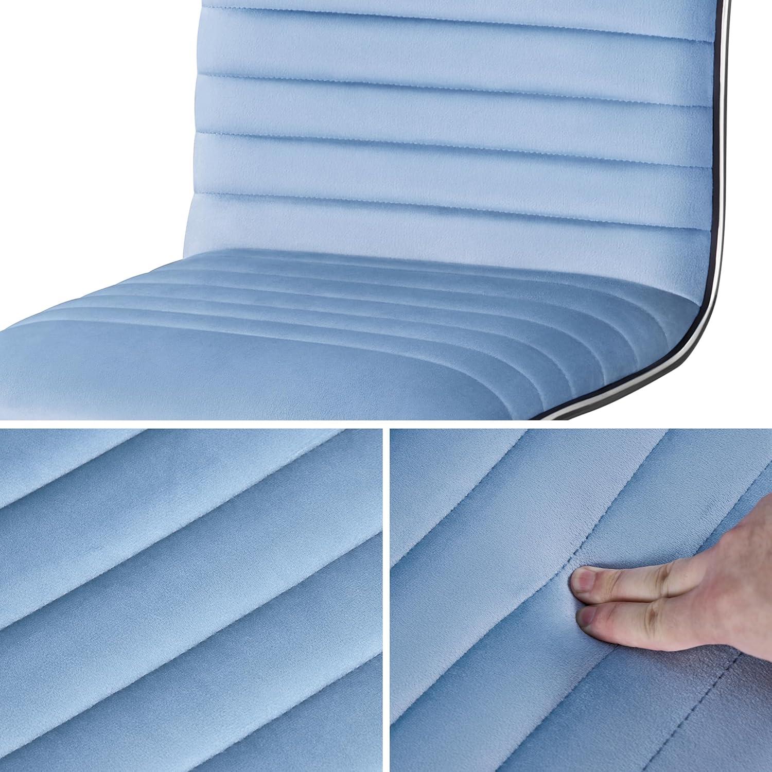 Yaheetech Velvet Low Back Armless Desk Chair Office Chair with Wheels, Blue