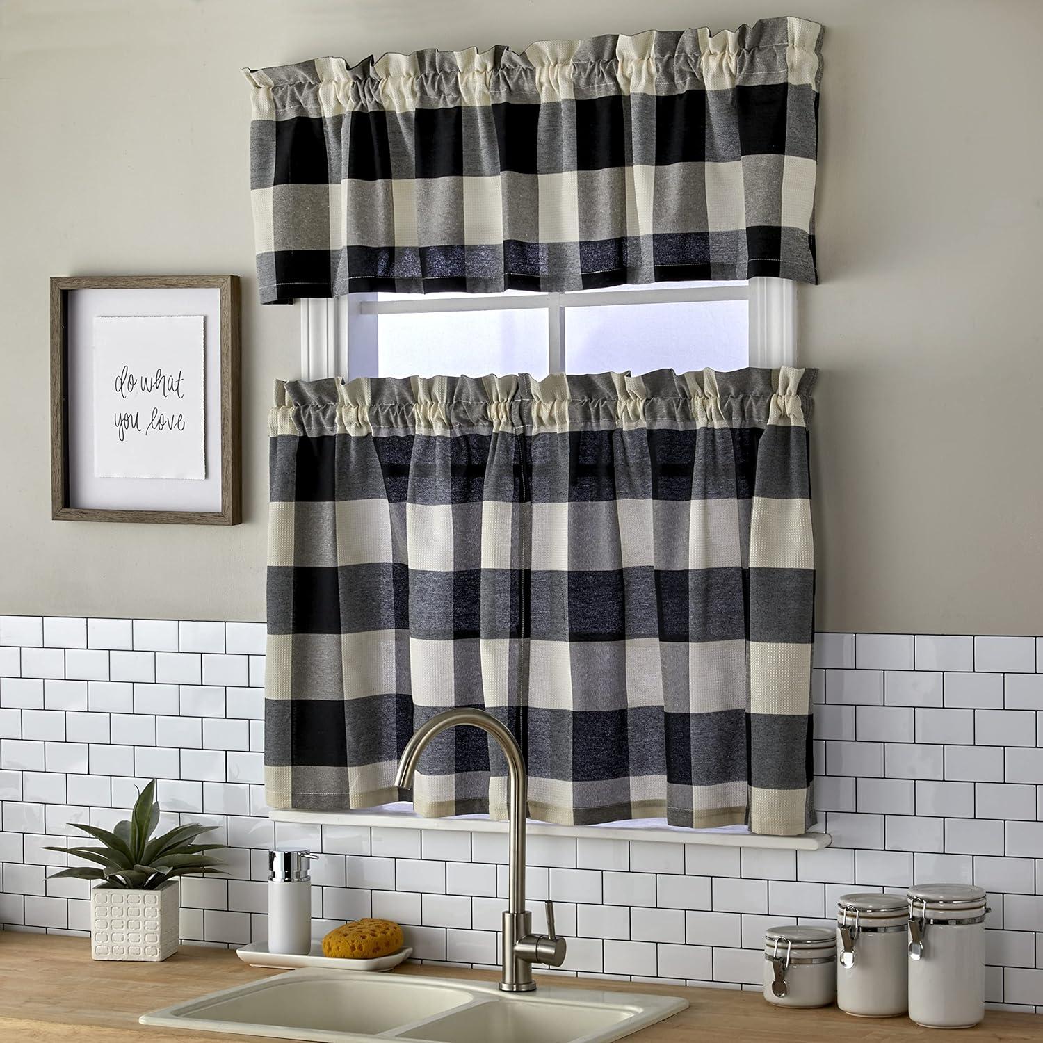 SKL HOME by Saturday Knight Ltd. Grandin Curtain Tier Pair, 57x24, Black/Natural