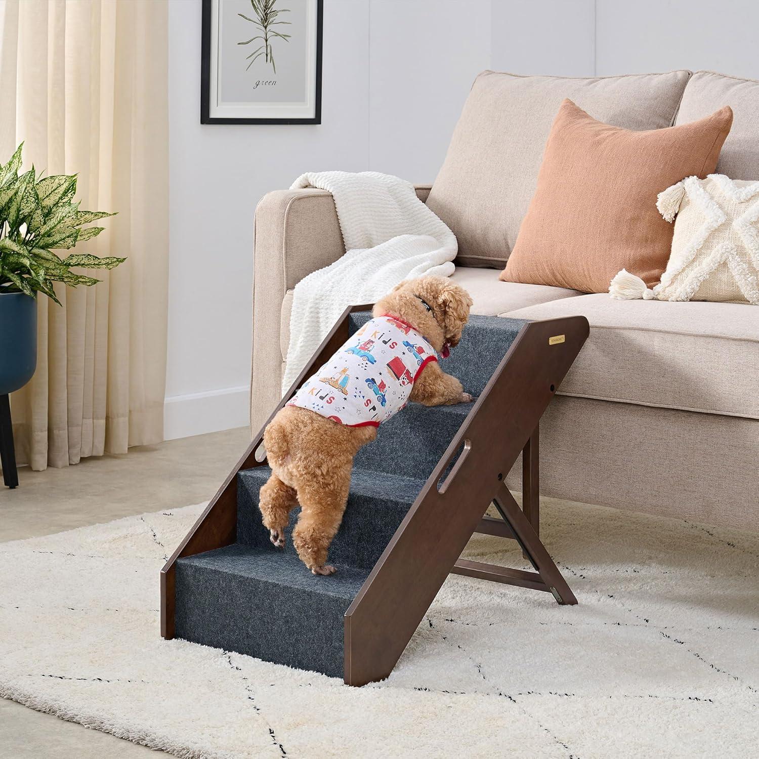 MECO Stakmore Pet Steps with Solid Hardwood Construction and Foldable Design, Stairs for High Beds for Pets in All Life Stages, Espresso