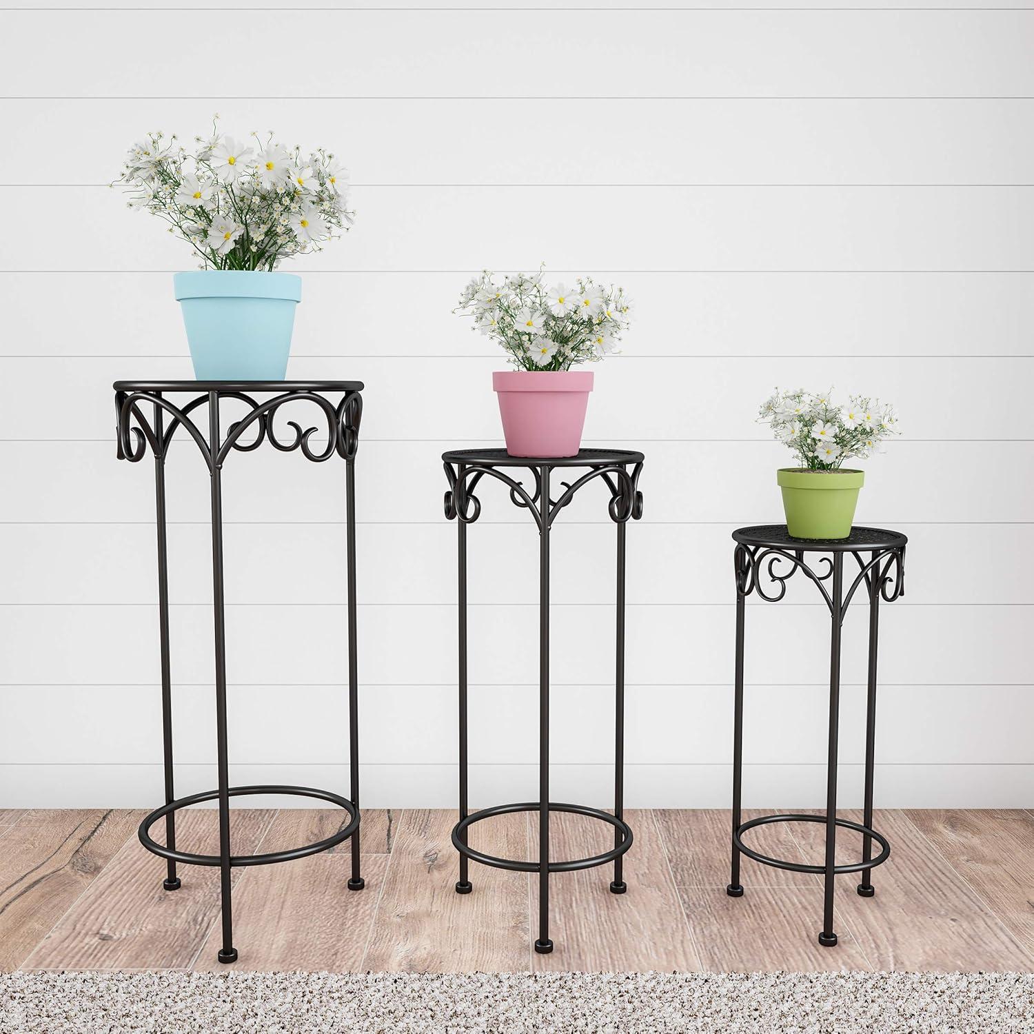 Black Wrought Iron Nesting Plant Stands Set of 3