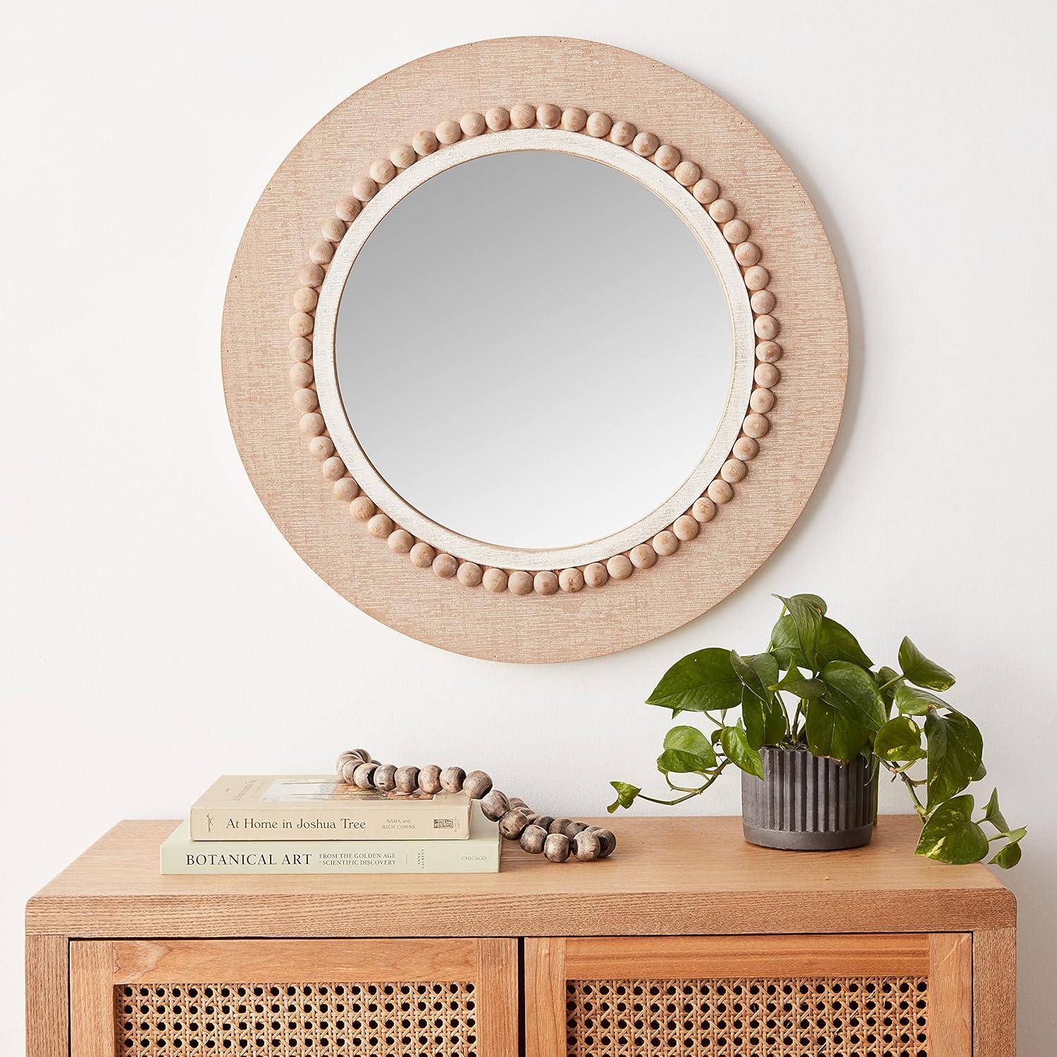 Creative Co-Op Round Wood Framed Wall Mirror, Natural