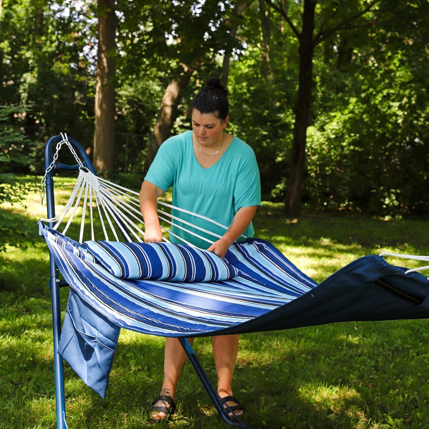 Metal Spreader Bar Hammock with Pillow - Catalina Beach