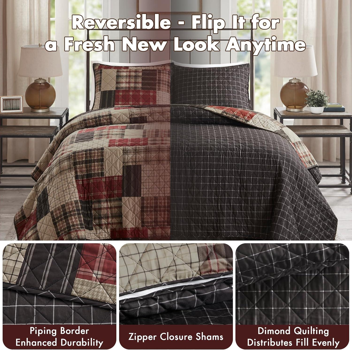 Madison Park Timber 3 Piece Reversible Printed Quilt Set