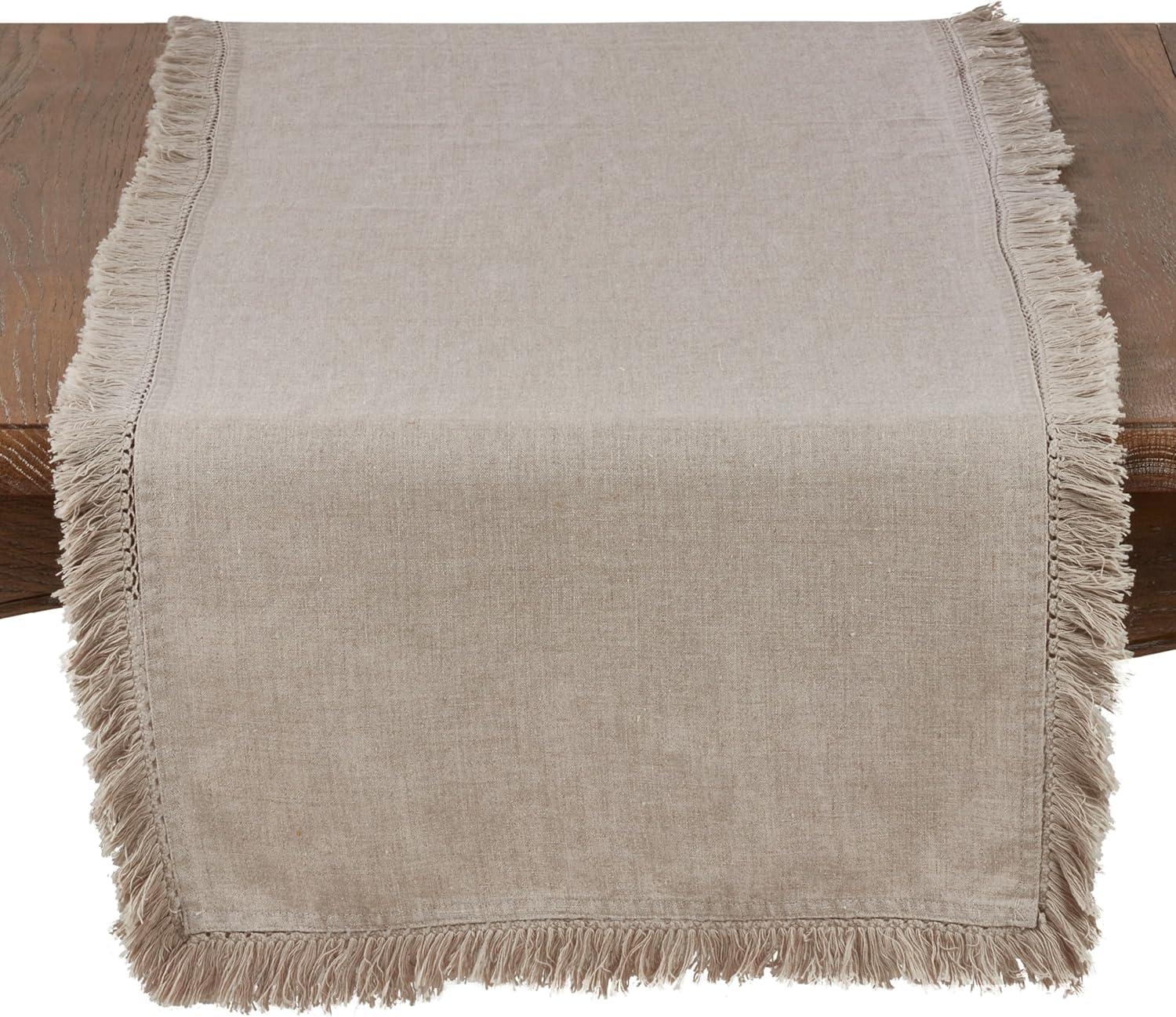 Natural Linen Stonewashed Fringe Table Runner 16" x 72"