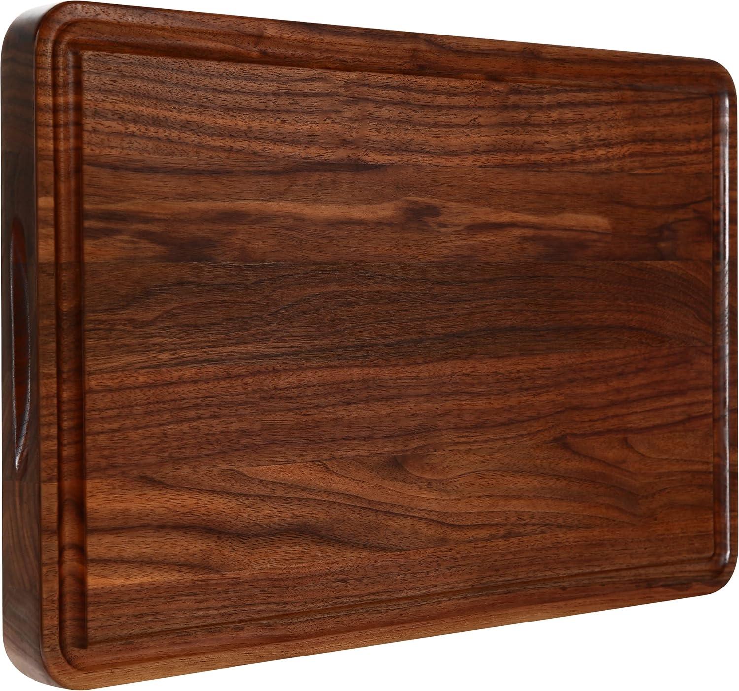 AZRHOM Large Walnut Wooden Cutting Board for Kitchen-17x11 Inch Wood Cutting Board with Juice Groove, Non-Slip Mats & Built-in Handles (Gift Box Included)