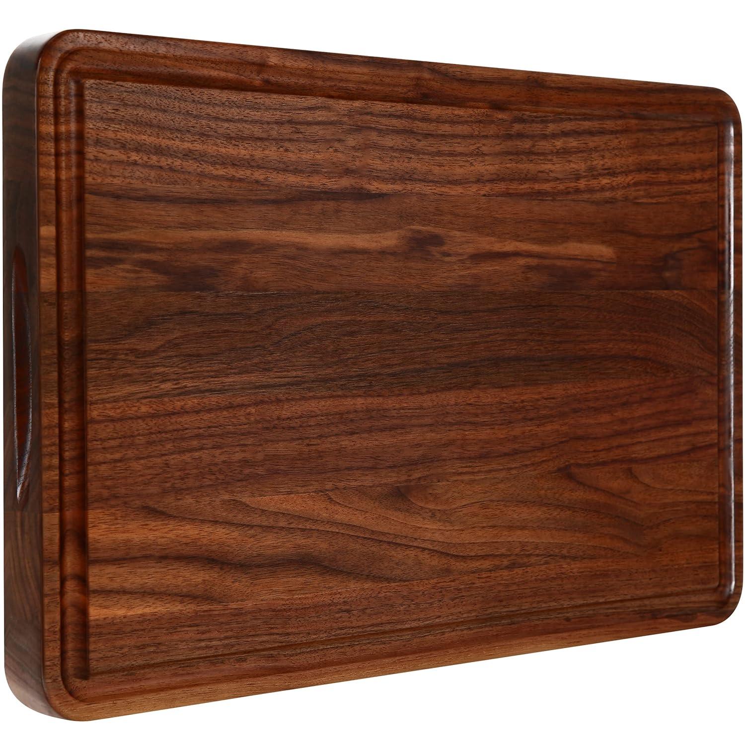 AZRHOM Large Walnut Wooden Cutting Board for Kitchen-17x11 Inch Wood Cutting Board with Juice Groove, Non-Slip Mats & Built-in Handles (Gift Box Included)