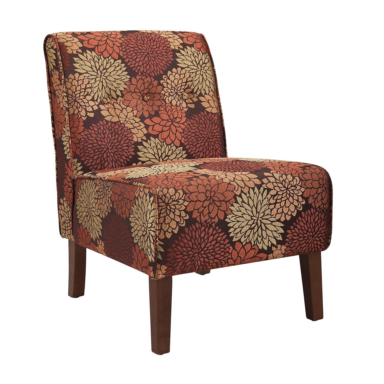 Linon Coco Harvest Upholstered Tufted Accent Chair in Rust/Orange Floral Fabric