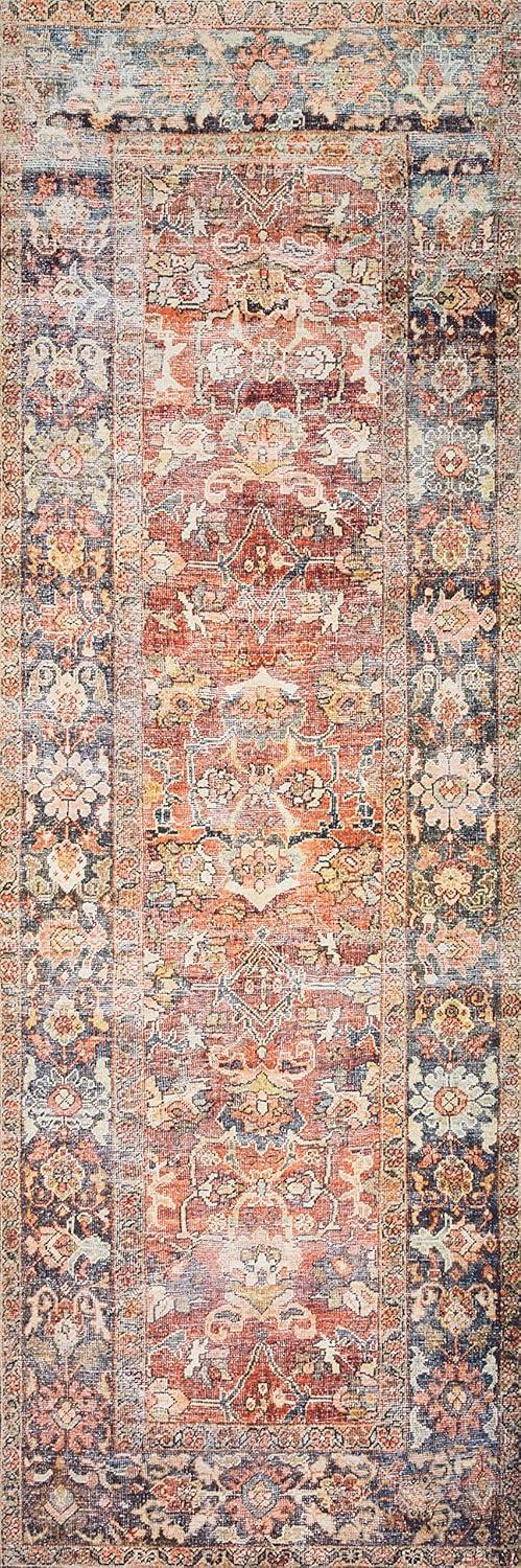 Layla Red and Marine Polyester Runner Rug