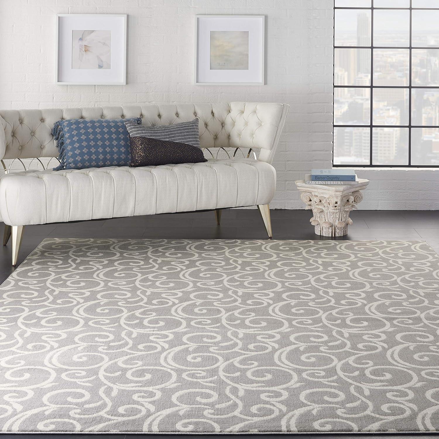 Nourison Grafix 7'10" x 9'10" (8' x 10') Grey Area Rug Bohemian Contemporary Botanical by Nourison