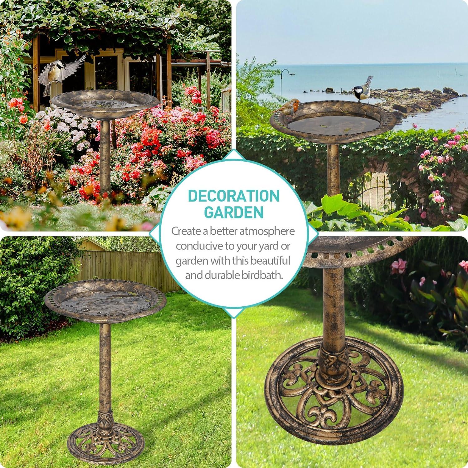 HomGarden 28"H x 20"W Vintage Bird Bath Antique Birdbath Outdoor Garden Backyard Décor, Bronze