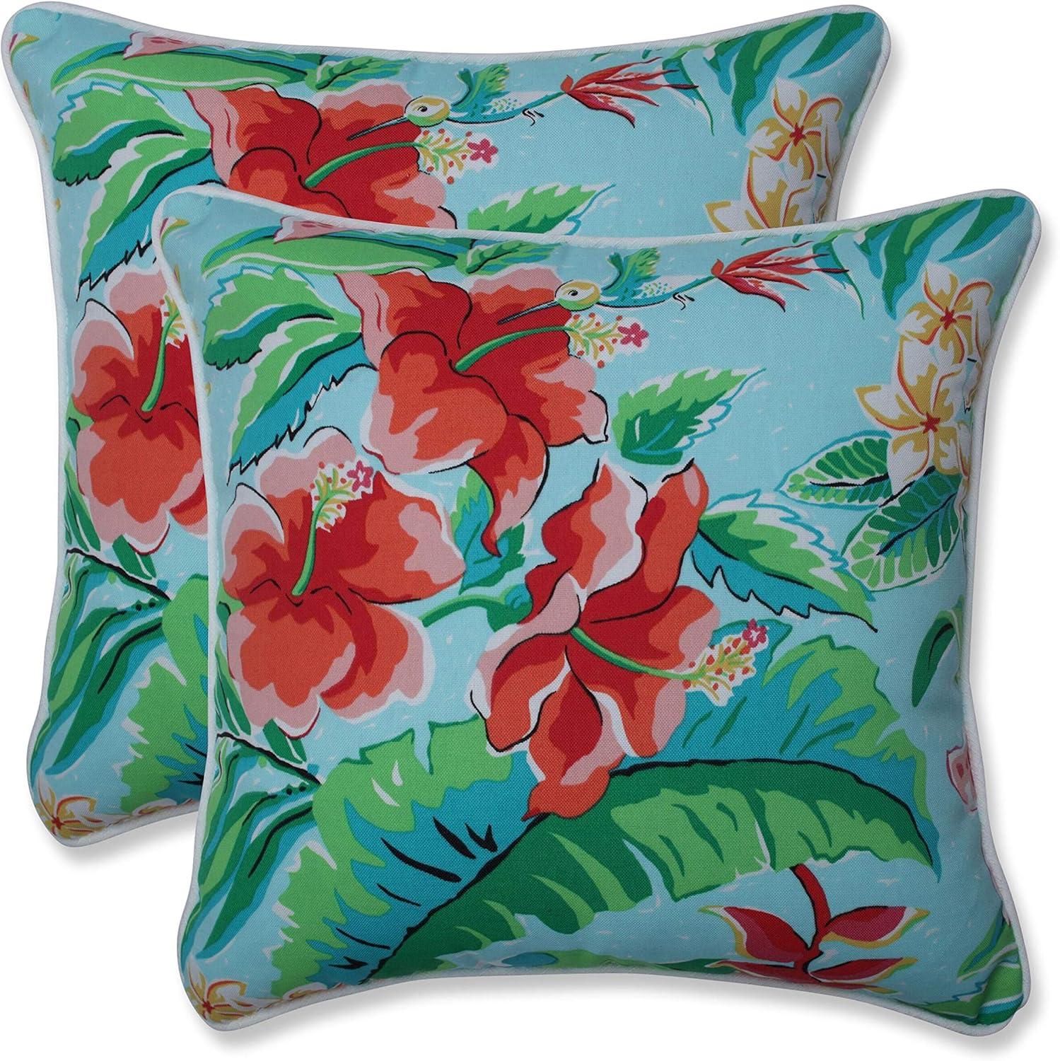 Tropical Paradise Blue and Green Floral Throw Pillows Set