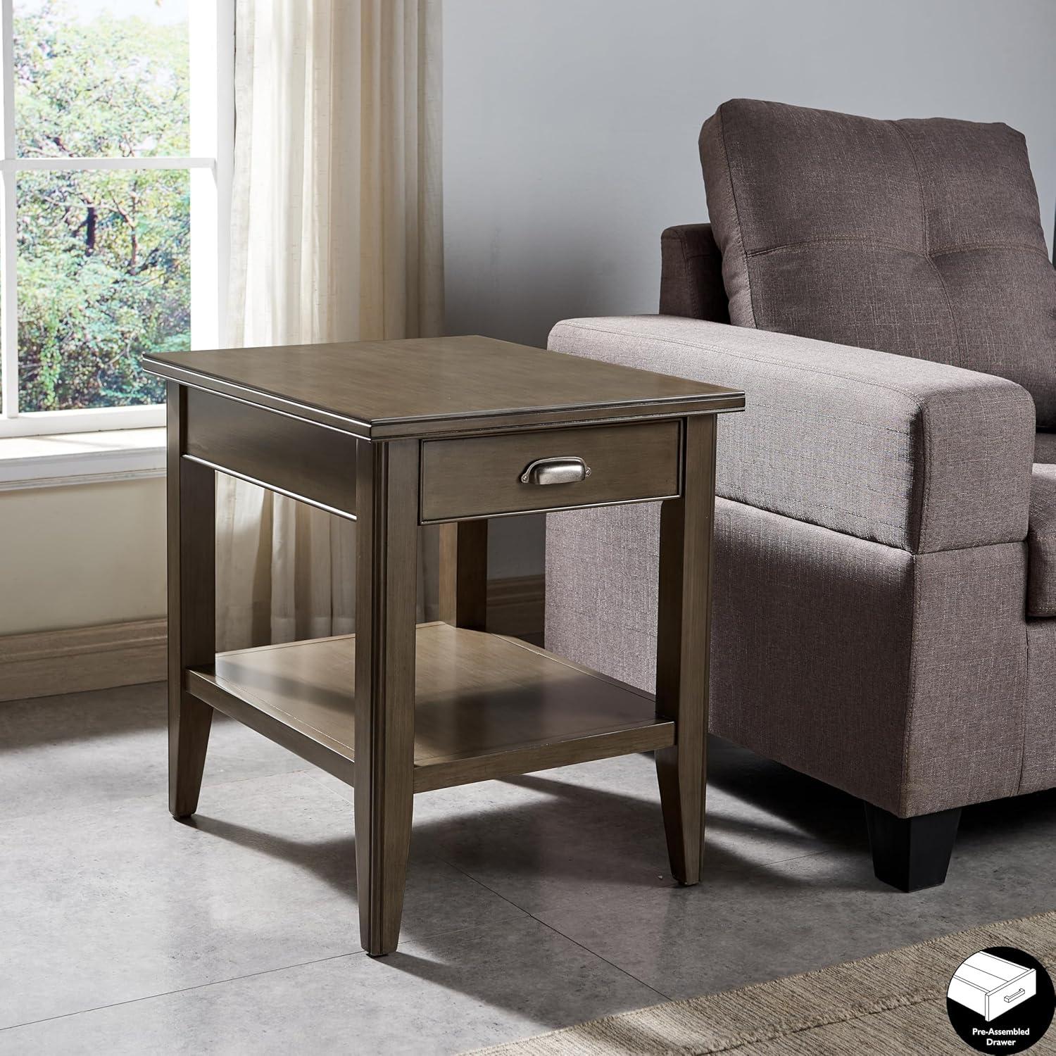 Leick Home 10507-GR Laurent End Table with Drawer and Display Shelf, Gray