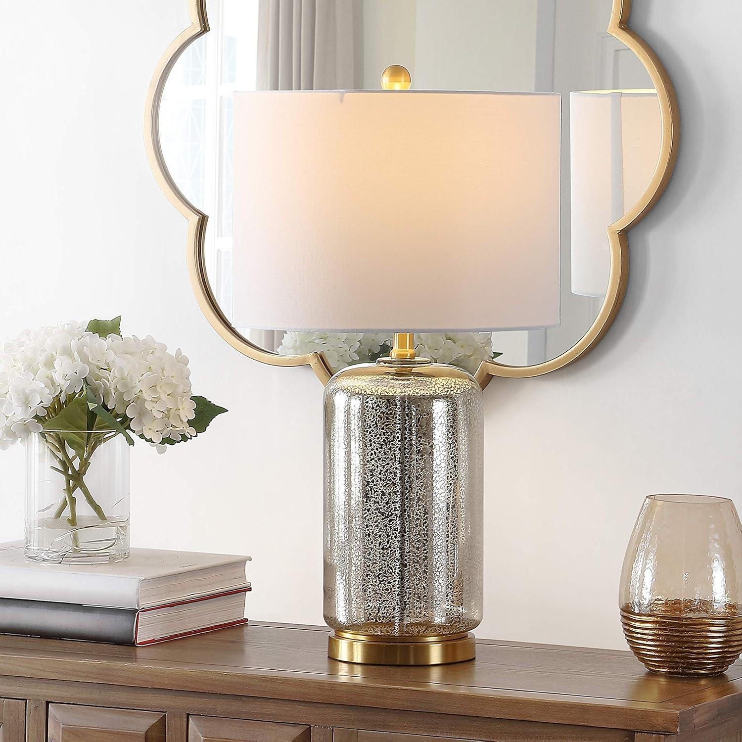 Elegant Silver Glass 18" Table Lamp with White Drum Shade