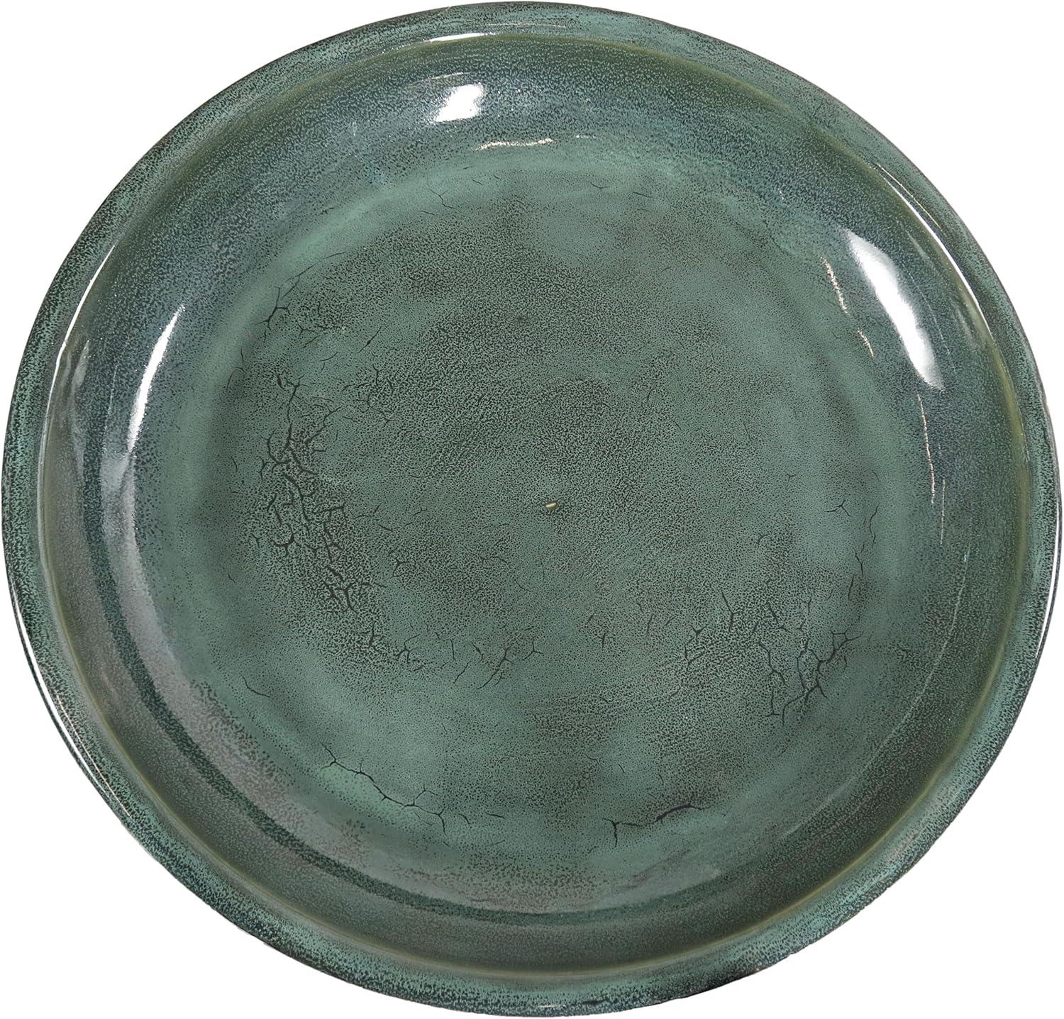Lark Manor™ Aubriela Freestanding Ceramic Outdoor Bird Bath, UV-Resistant Green Mist Finish