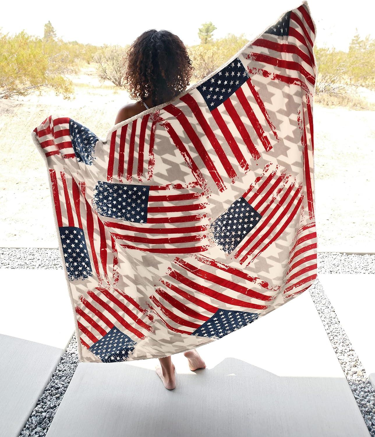 Catalonia Patriotic US Flag Blanket, American National Flag Throws, Reversible Blanket for Couch, 4th of July Citizenship Veteran Gift, 50X60 inches