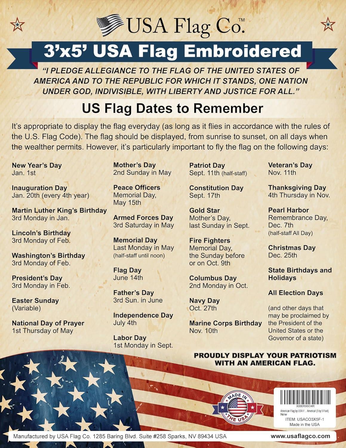 3x5 American Flag for Outside Outdoor Heavy Duty-Nylon USA Flags- Embroidered US Flags Sewn Stripes with Brass Grommets