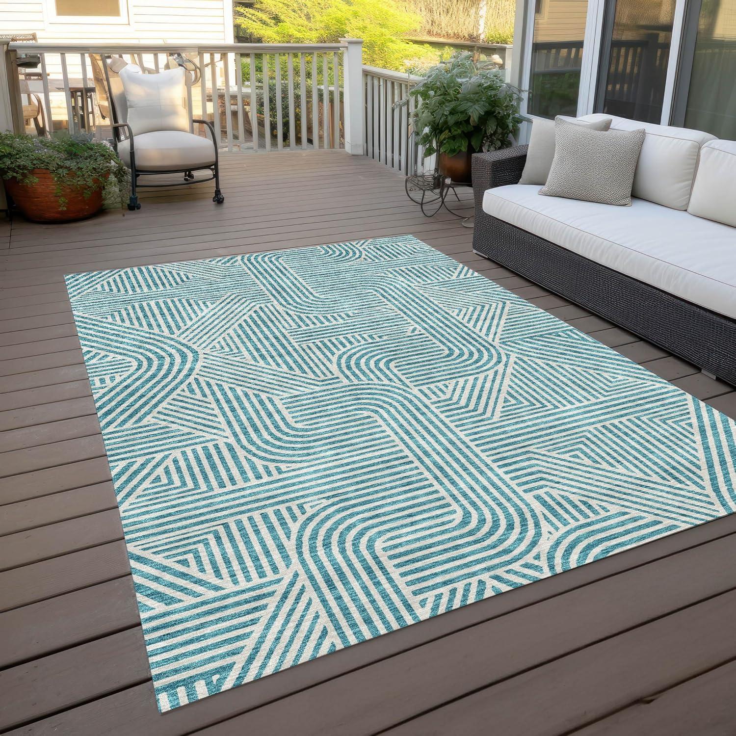 Addison Rugs Machine Washable Indoor/ Outdoor Chantille Contemporary Geo Rug Teal - 2'6" x 3'10"