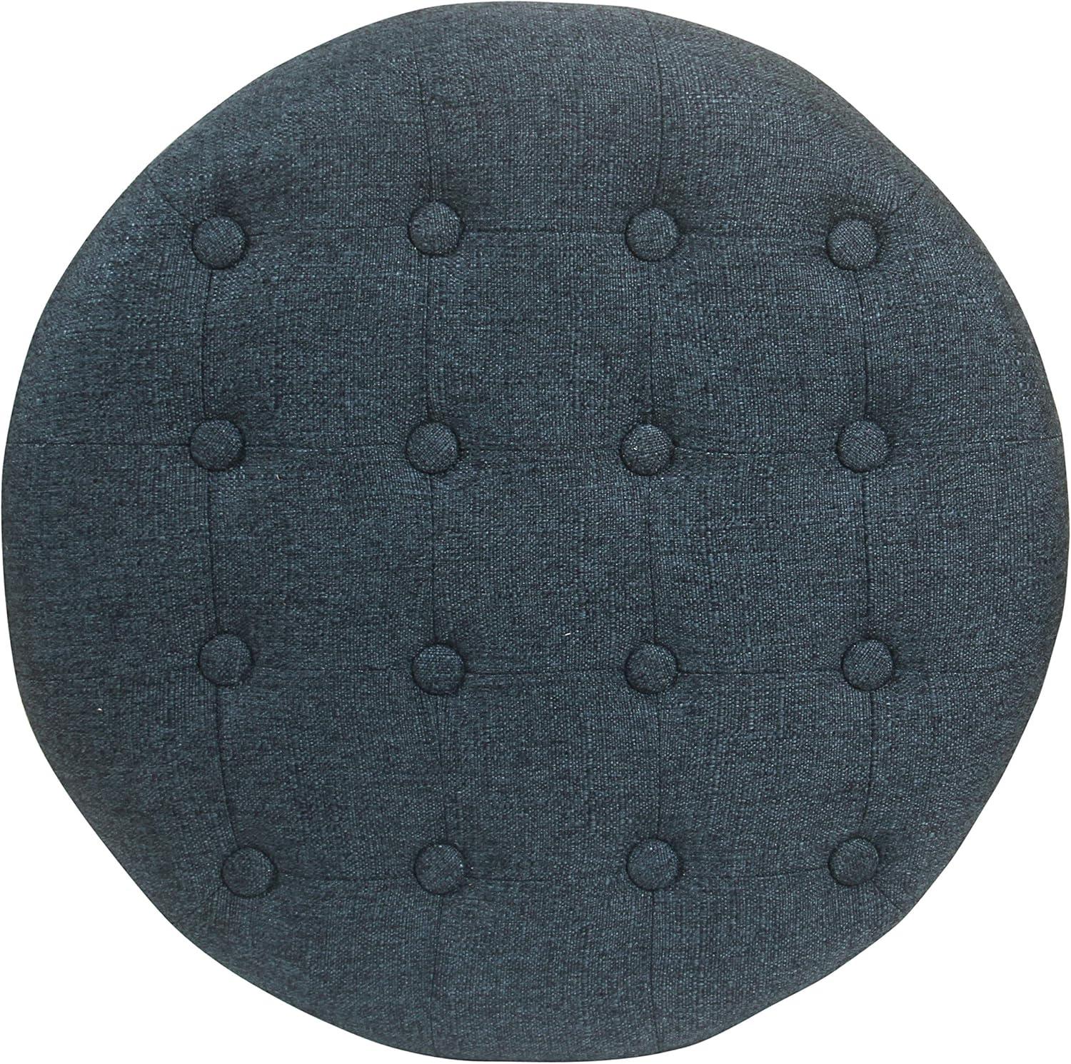 Indigo Round Tufted Storage Ottoman with Wood Legs