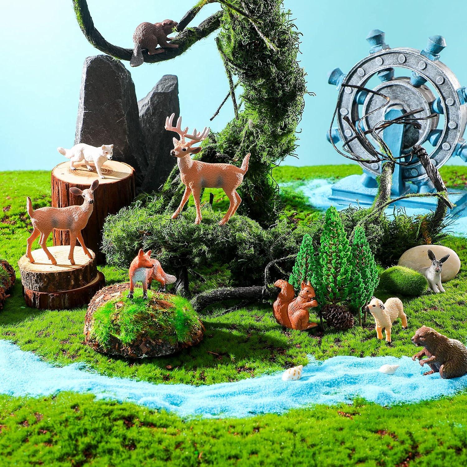 18 Pcs Forest Animals Figurines Woodland Animals Toys Model Trees Kit Miniature Plastic Animals Toys Realistic Wild Forest Animals for Cake Toppers Birthday Party Favor(Forest Animals)