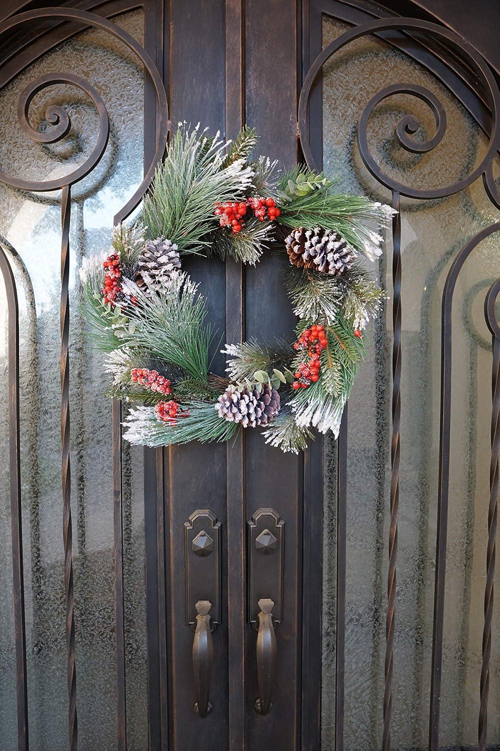 24" PINE/PINE CONE BERRIES WREATH ABN4S003-SNOWRD