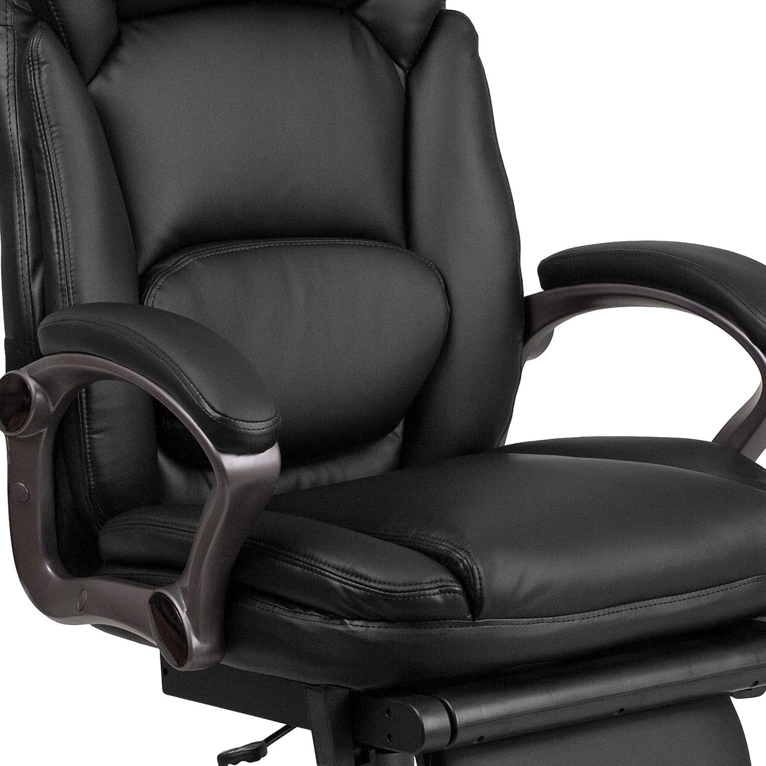 Flash Furniture High Back Black LeatherSoft Executive Reclining Ergonomic Swivel Office Chair with Outer Lumbar Cushion and Arms