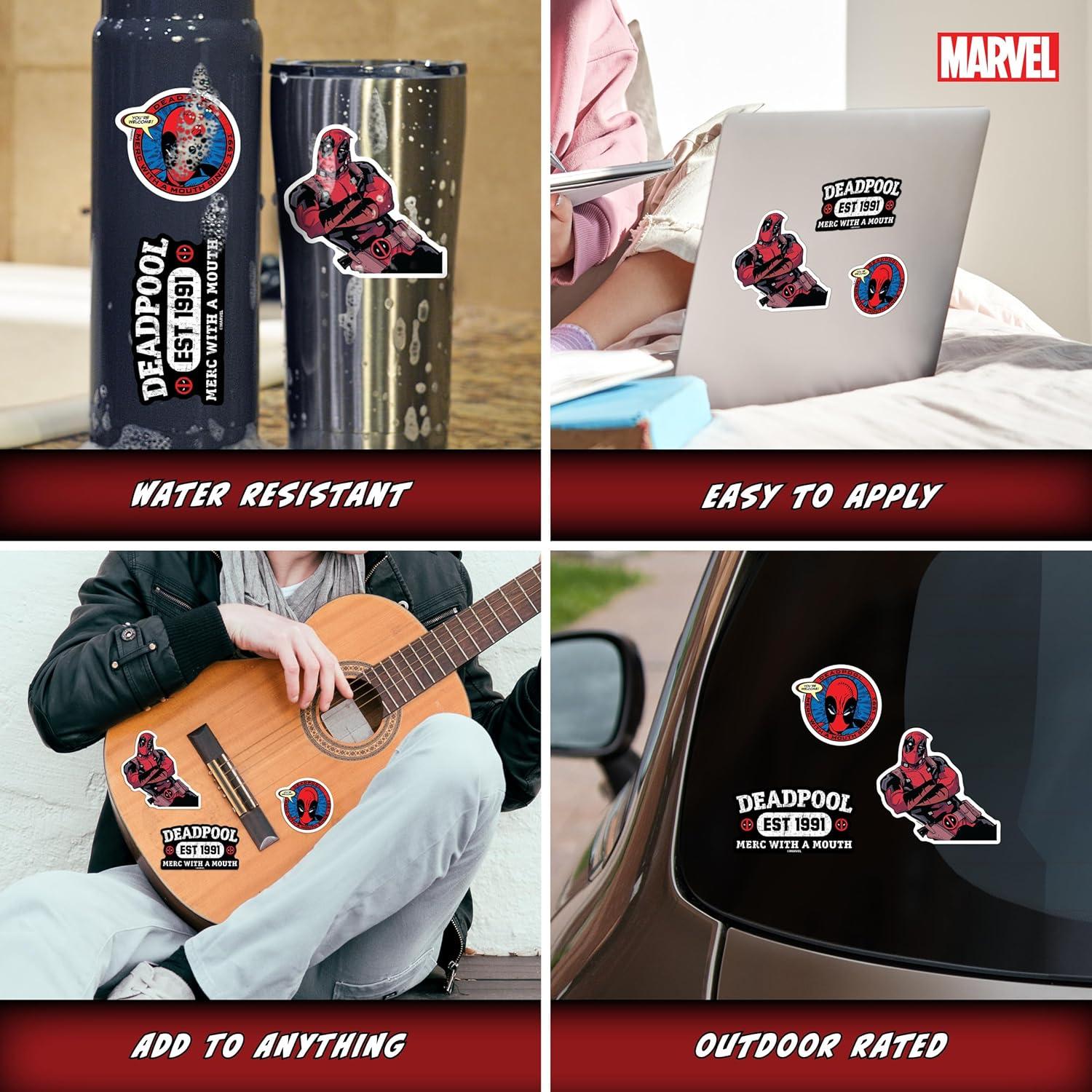 Marvel Deadpool Vinyl Decals - Set of 3 Deadpool Vinyl Car Stickers for Window Truck Bumper Laptop Tumbler Cup Cell Phone Marvel Licensed 1991