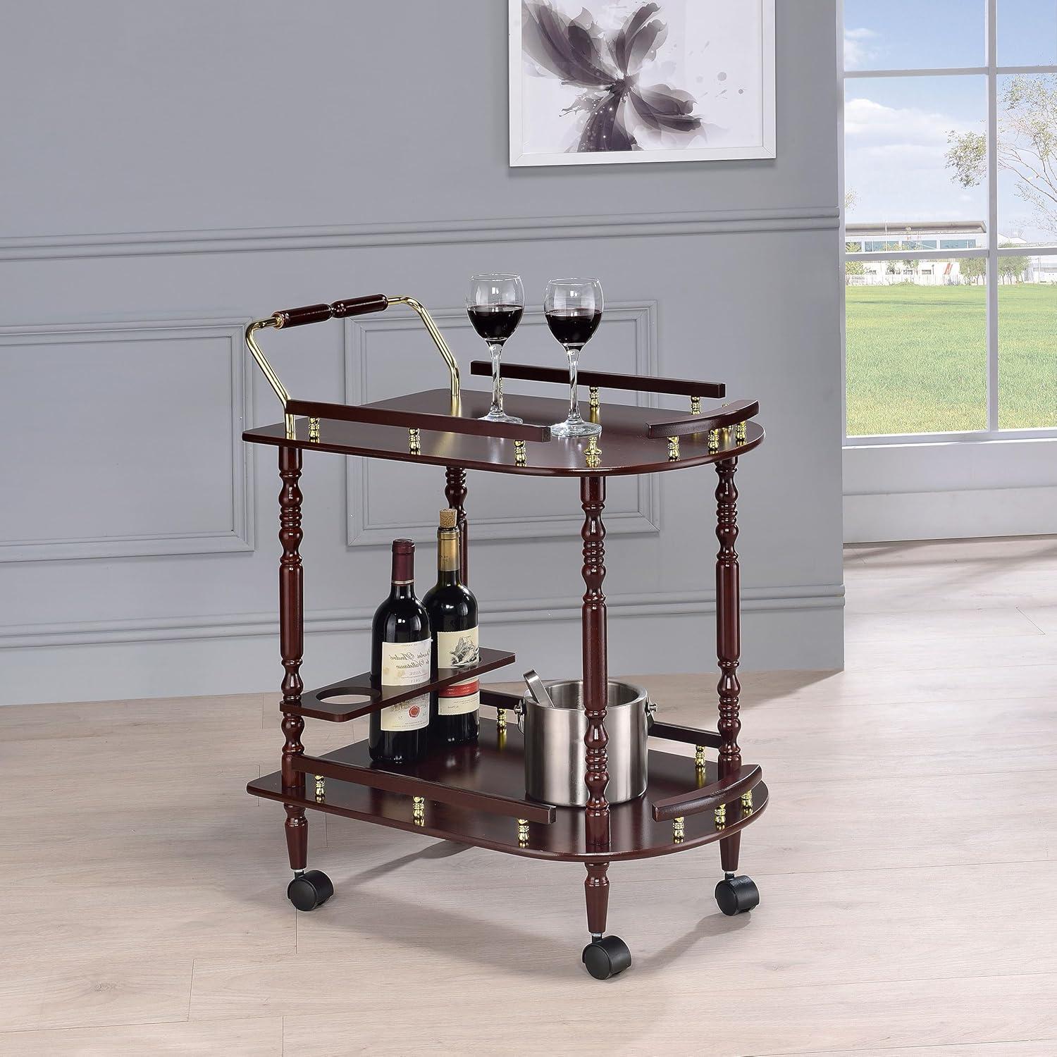Coaster Palmer Traditional 2 Tier Wood Serving Cart Merlot/Brass