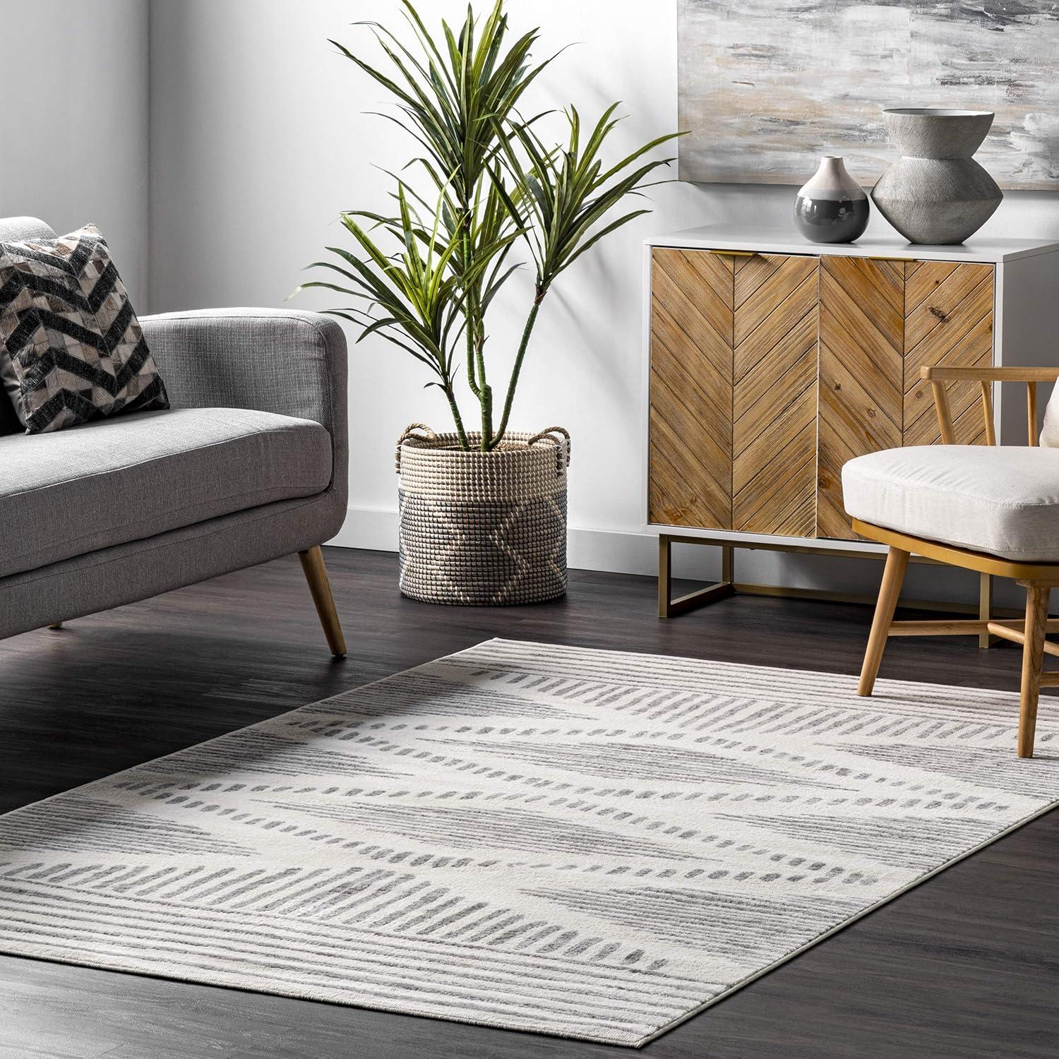 6'7"x9' Briggs Contemporary Striped Area Rug Light Gray - nuLOOM: Geometric Pattern, Low Pile, Indoor Use