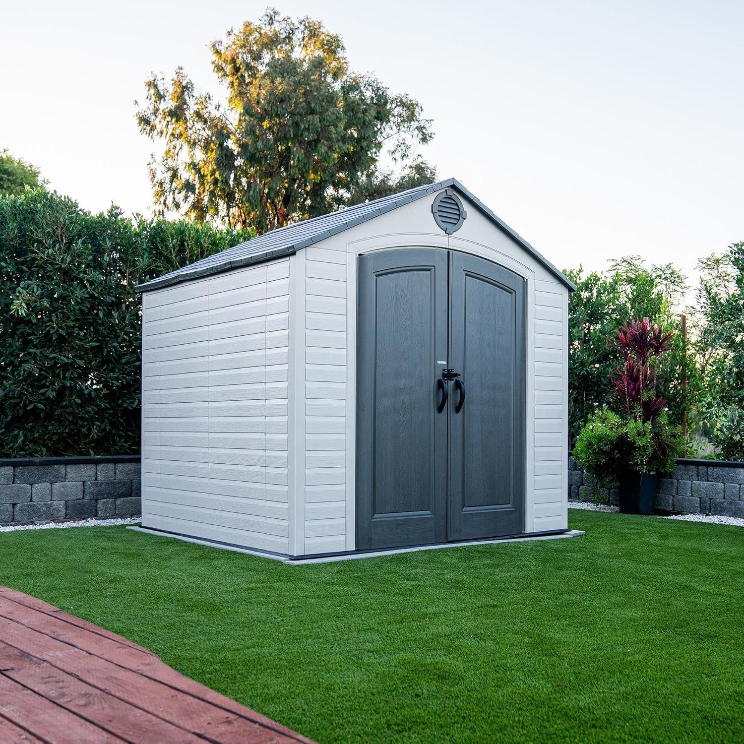 Gray Resin Double Door Storage Shed with Shelving