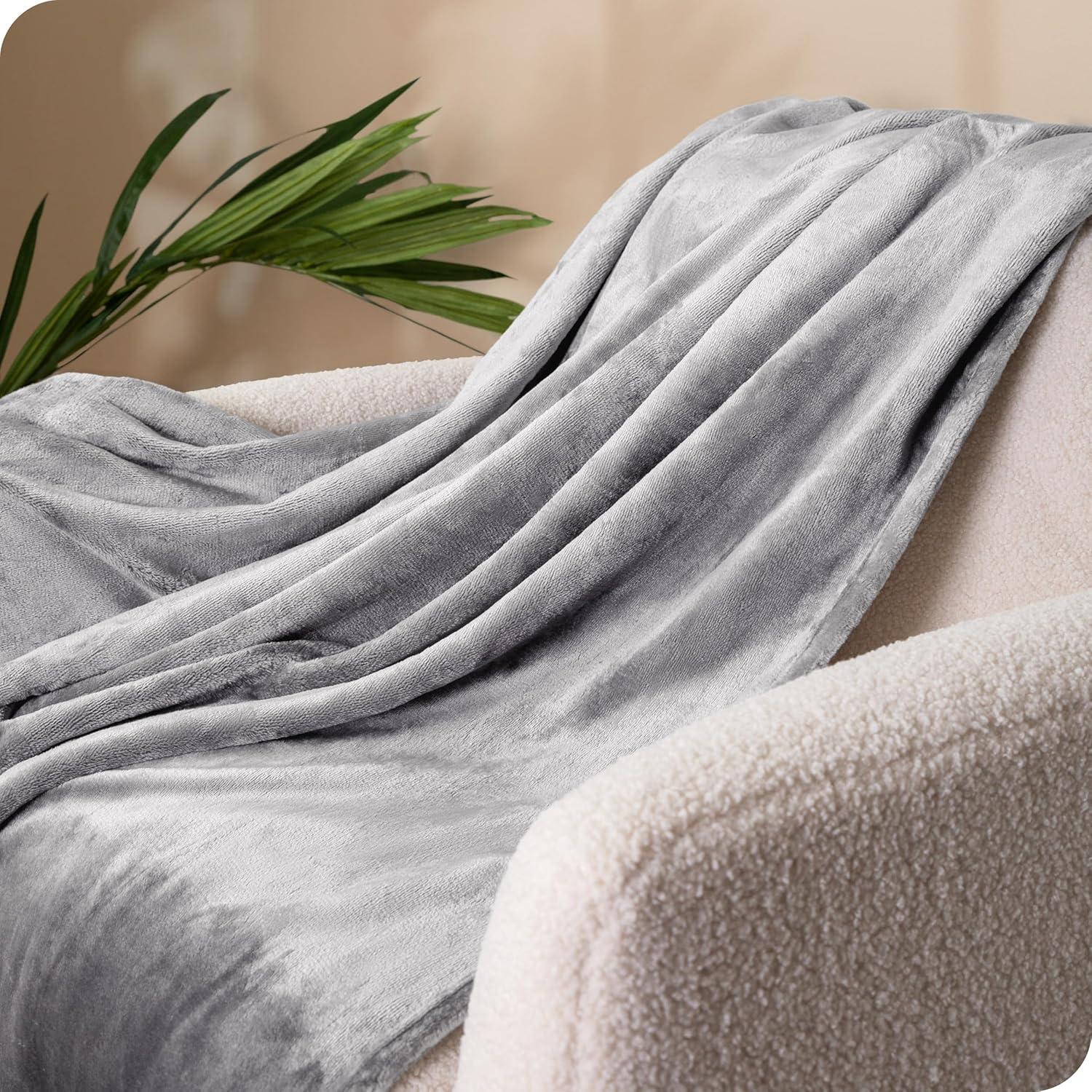 Bare Home Microplush Fleece Blanket - 300 GSM - Fuzzy Microfleece - Soft & Plush - Full/Queen, Light Gray