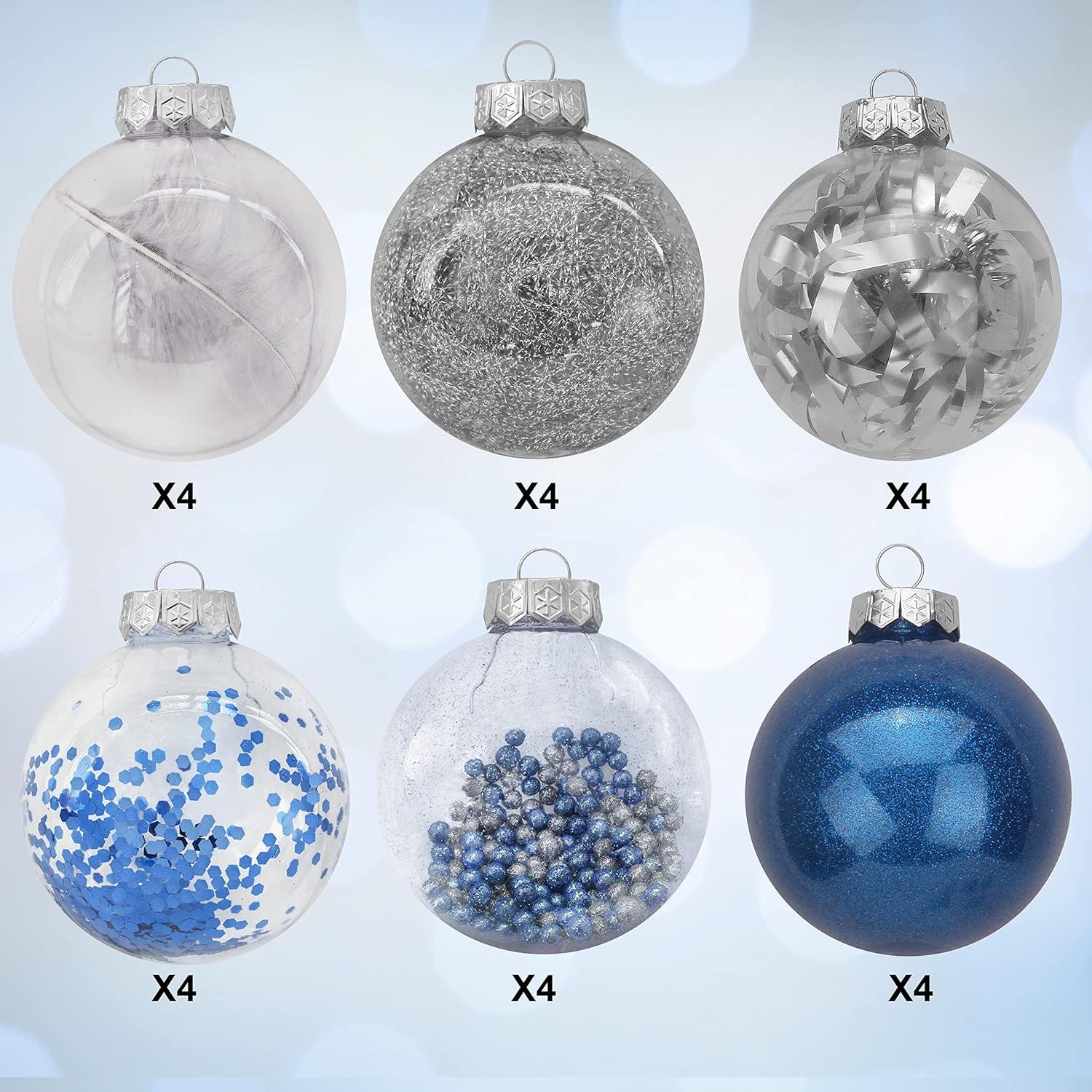 JOYFY 24Pcs 3.15'' Clear Plastic Christmas Ball Ornament Xmas Tree Delicate Decorations