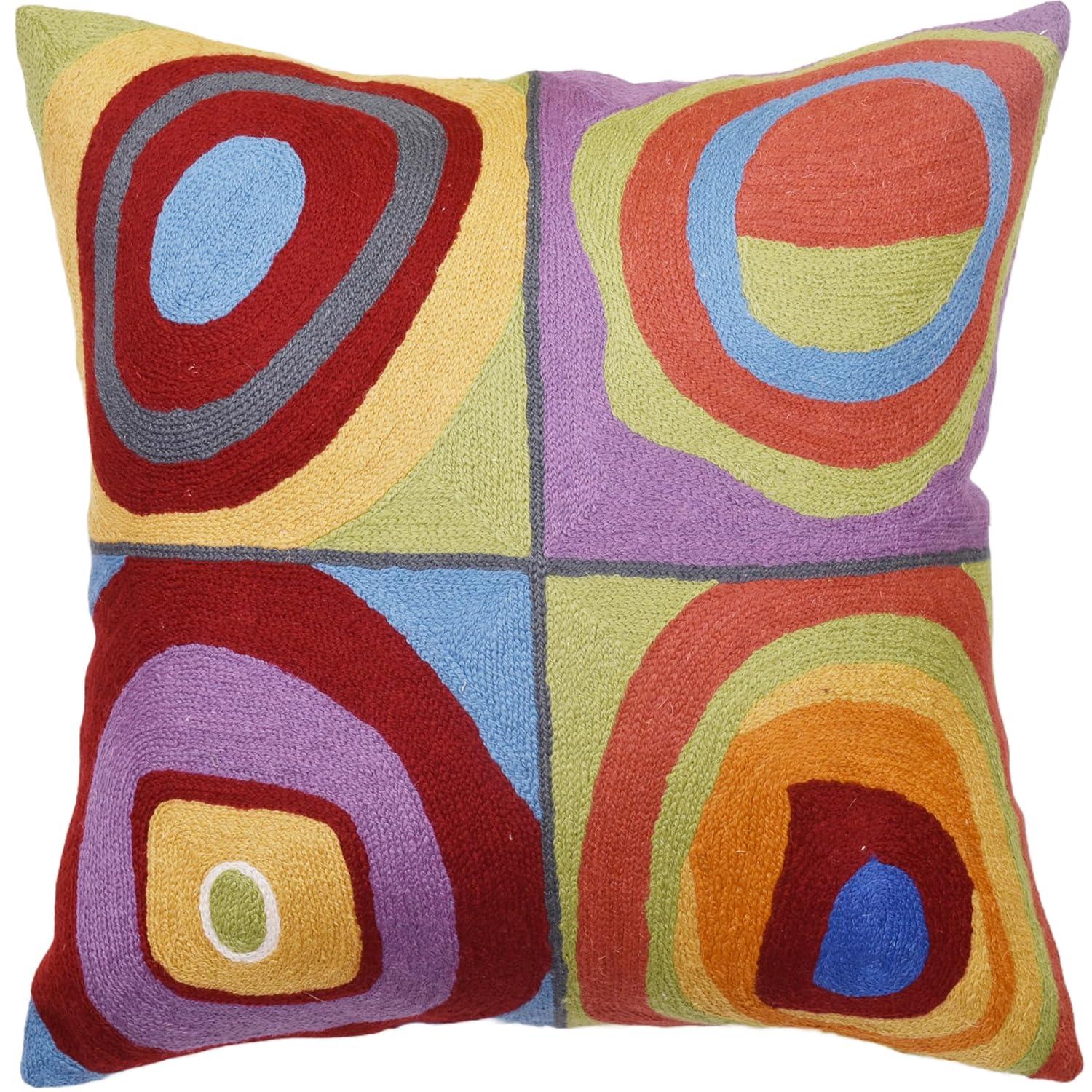 Kandinsky Modern Pillow Cover - Quadrate II | Mid Century Chair Cushions | Abstract Pillows | Contemporary Pillowcase | Modern Accent Pillows | Hand Embroidered Cushion | Wool Size 18x18