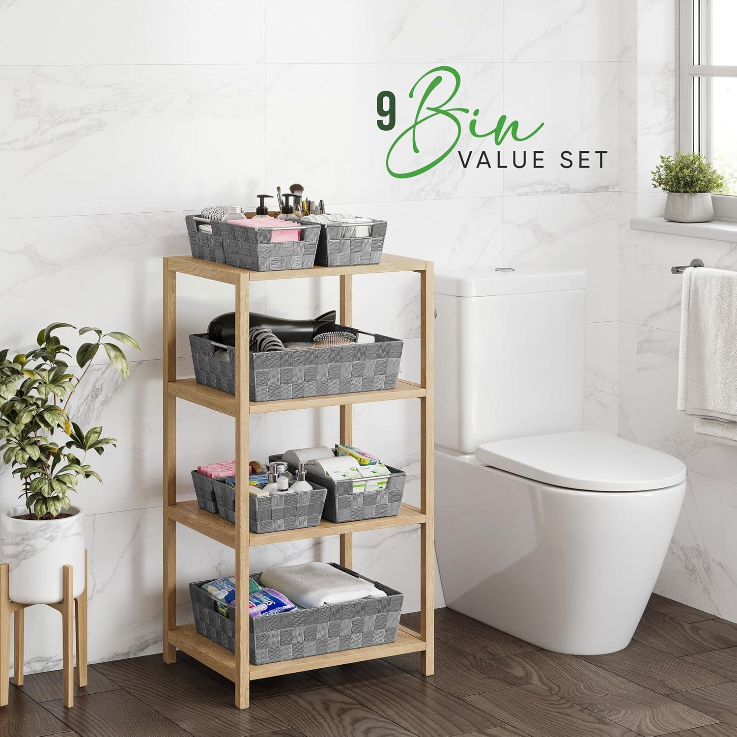 Baskets For Organizing Set Of 9 Dark Grey - Storage Baskets For Shelves - Perfect Closet Organizer Bins, Bathroom Basket, and Pantry Basket - Small Storage Bins For Shelves - Bin For Organization