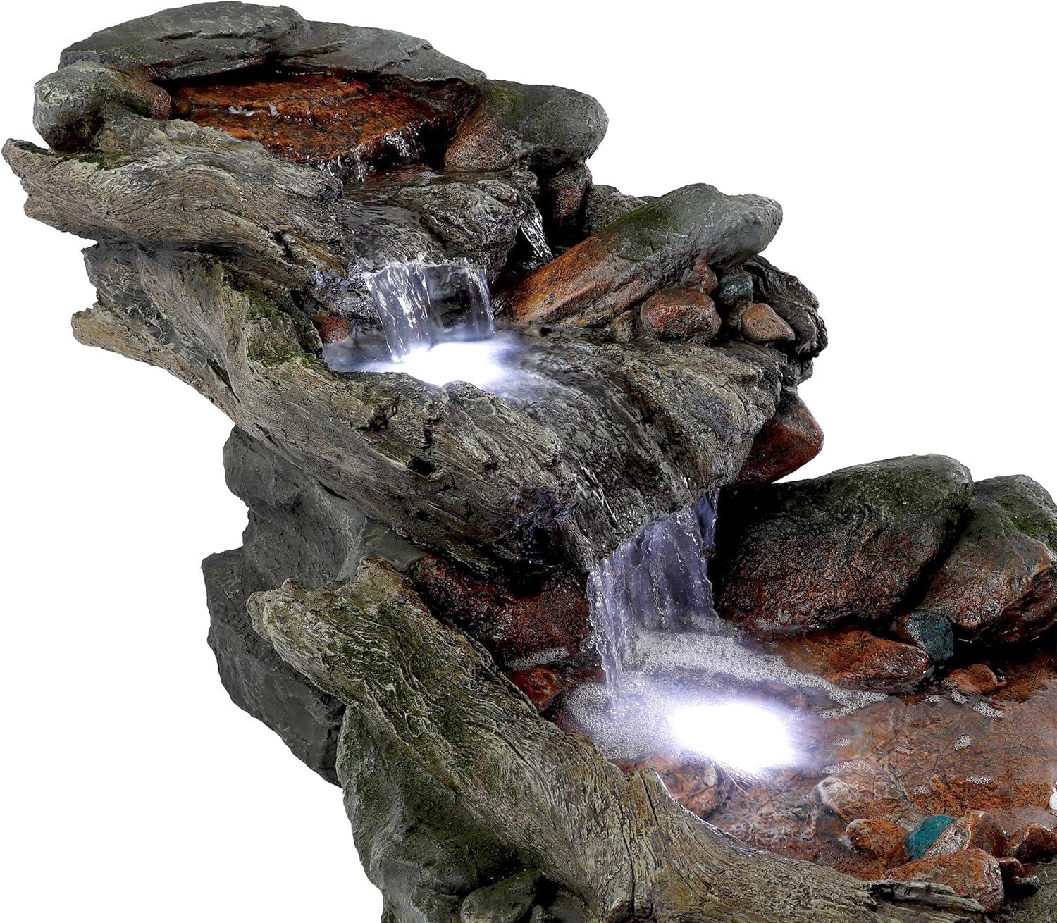 60" Gray Resin 3-Tier Rock River Fountain with LED Lights