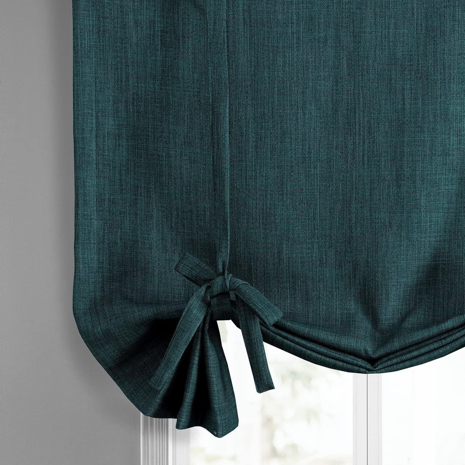 Exclusive Fabrics  Faux Linen Room Darkening Tie-Up Window Shade (1 Panel) 46 X 63 - Slate Teal