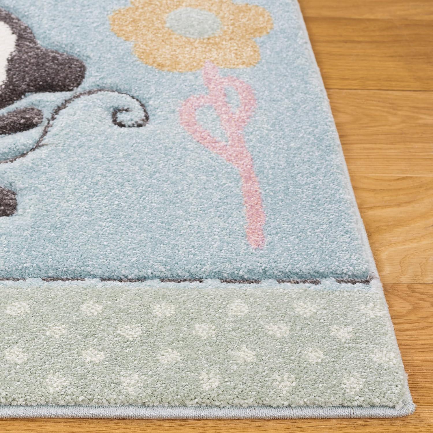SAFAVIEH Carousel Kids Taneka Animals at Play Area Rug, Blue, 5'3" x 5'3" Square