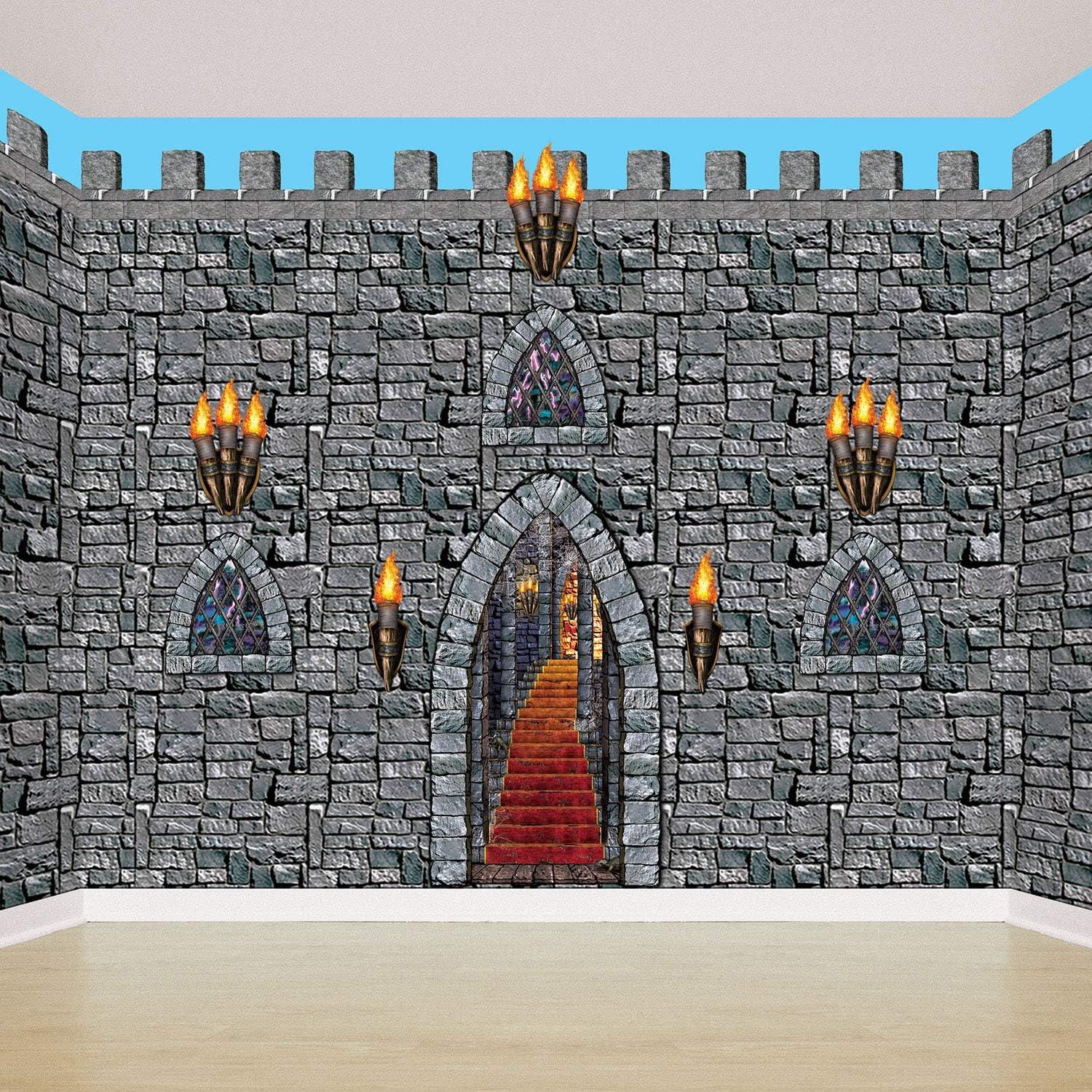 Beistle Brick Stone Wall Backdrops, 4’ x 30’, 2 Pack – Medieval Party Decorations, Medieval Decor Background, Photo Backdrop, Easy to Adhere Wall Covering, Stone Backdrop, Halloween Party Decorations
