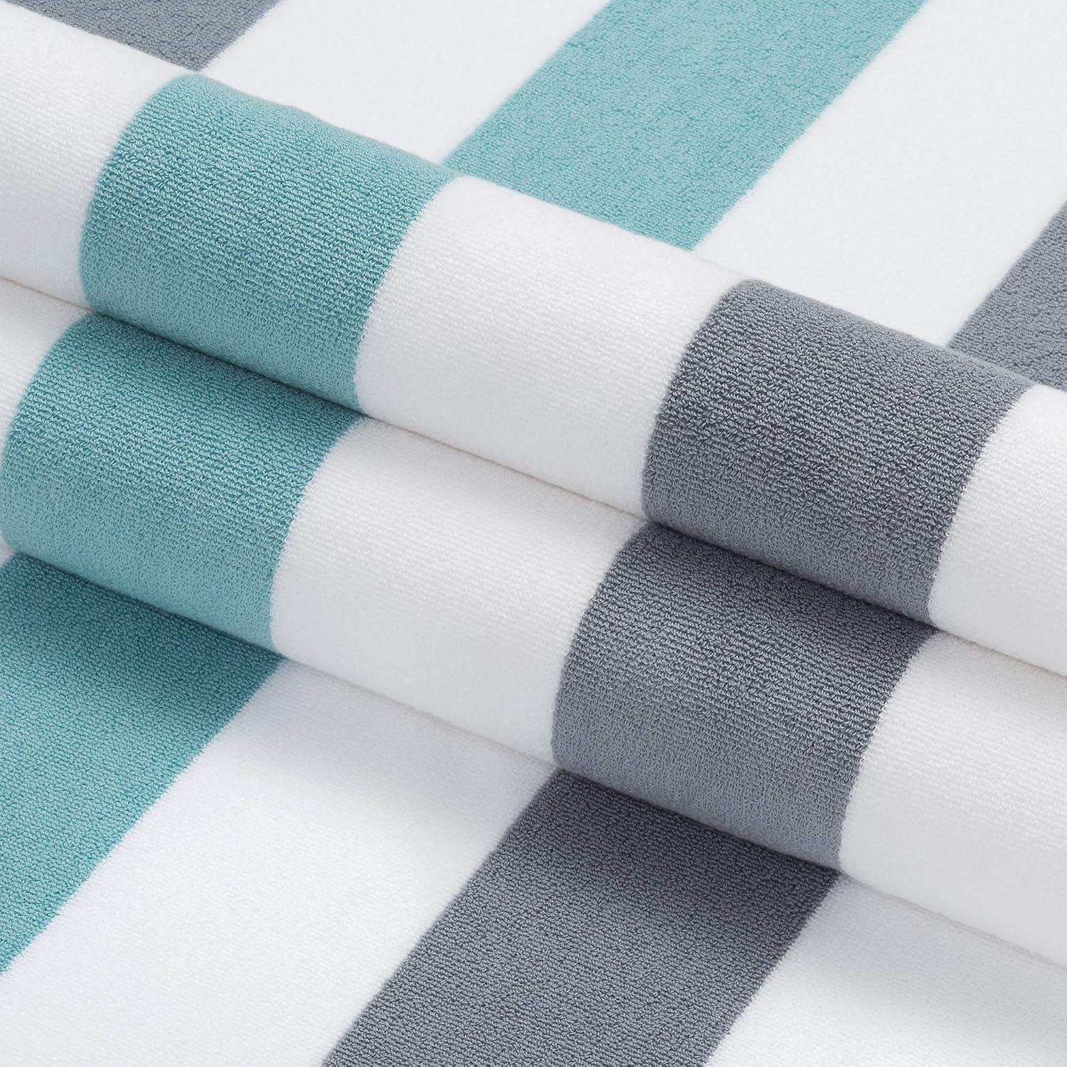 Laguna Beach Textile Co. Striped Cabana Beach Towel - Oversized, Plush 630 GSM Cotton - Stone Gray and Sea Glass Green