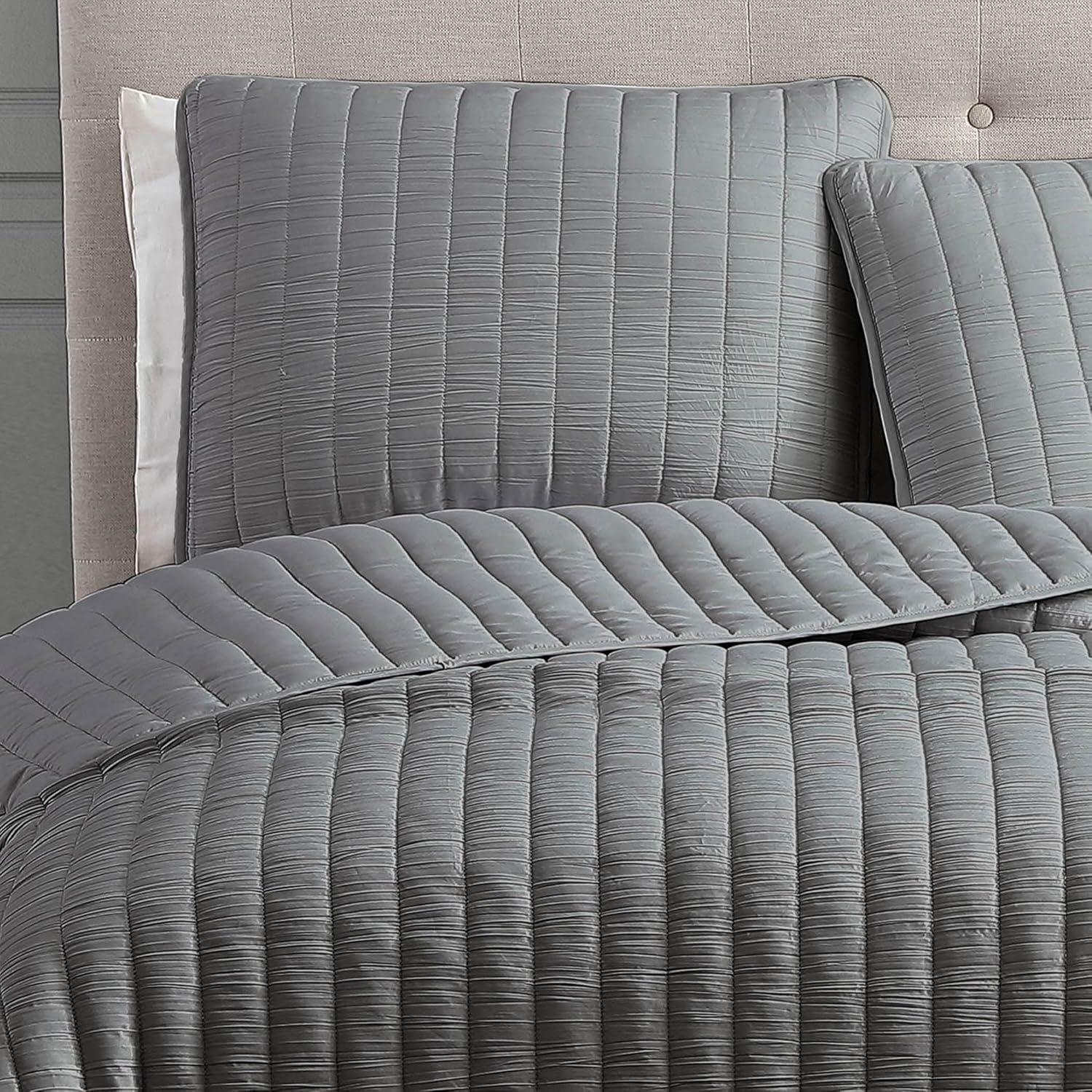 Riverbrook Home 3pc Full/Queen Moonstone Quilt Bedding Set Dark Gray: Polyester, Machine Washable, No Flange