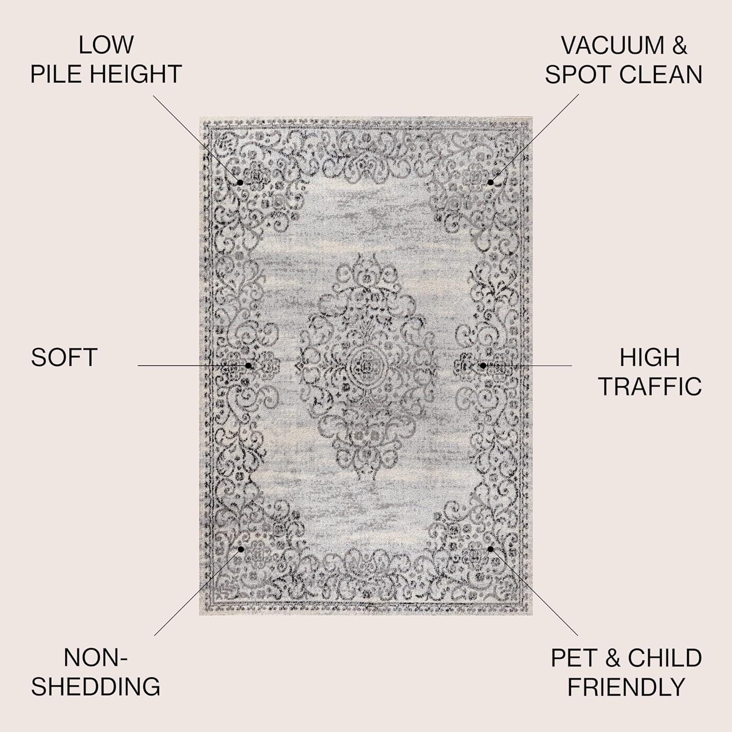 3'x5' Minori Filigree Medallion Area Rug, Dark Gray/Cream - JONATHAN Y